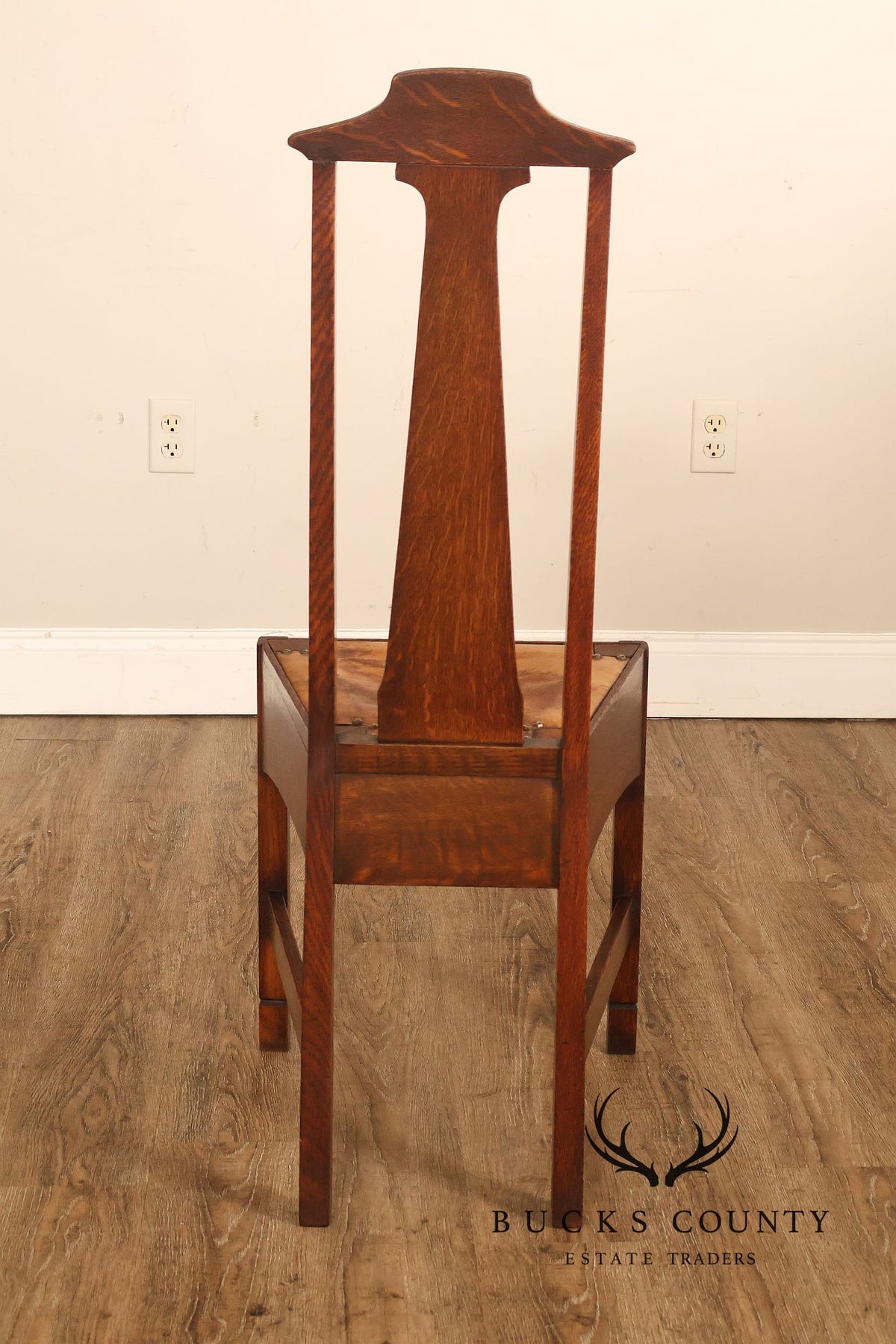 Antique Arts And Crafts Oak Inlaid Side Chair Attributed To Stickley Brothers