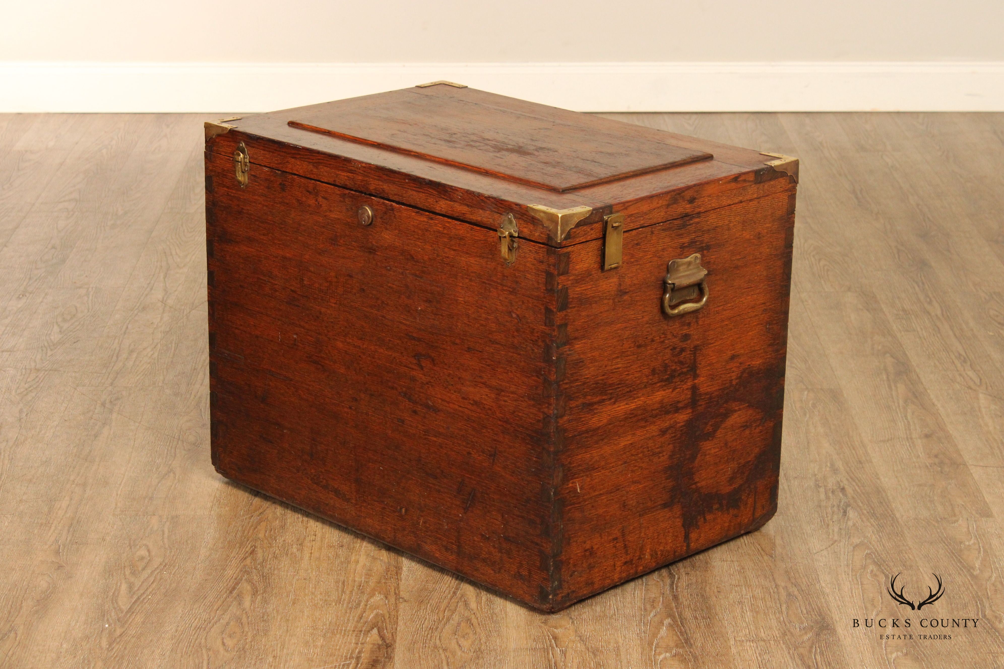 Campaign Style Antique Oak Dovetailed Chest