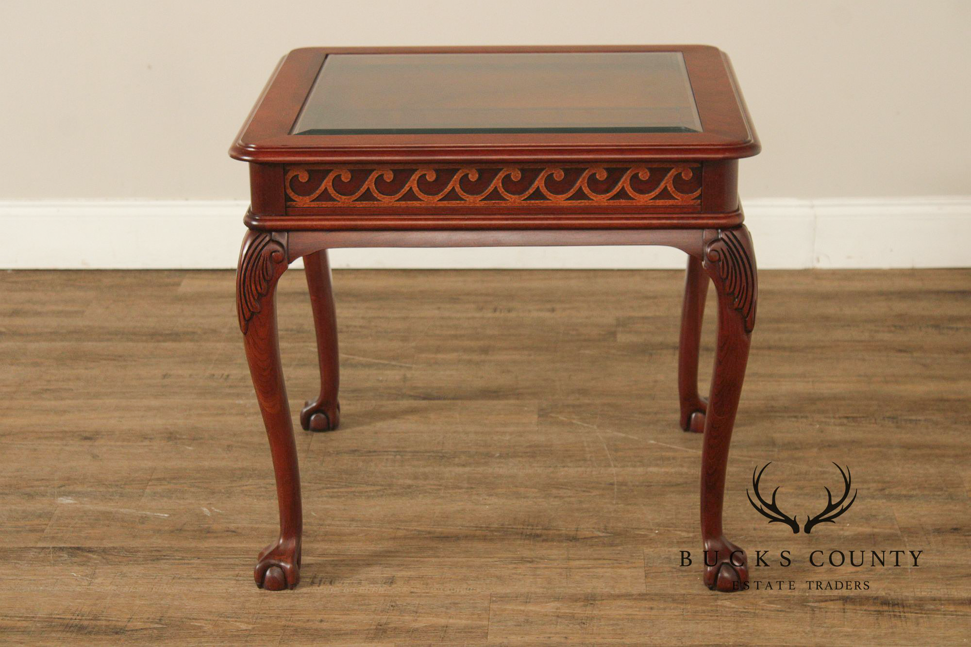 Georgian Style Glass Top Cherry Side Table