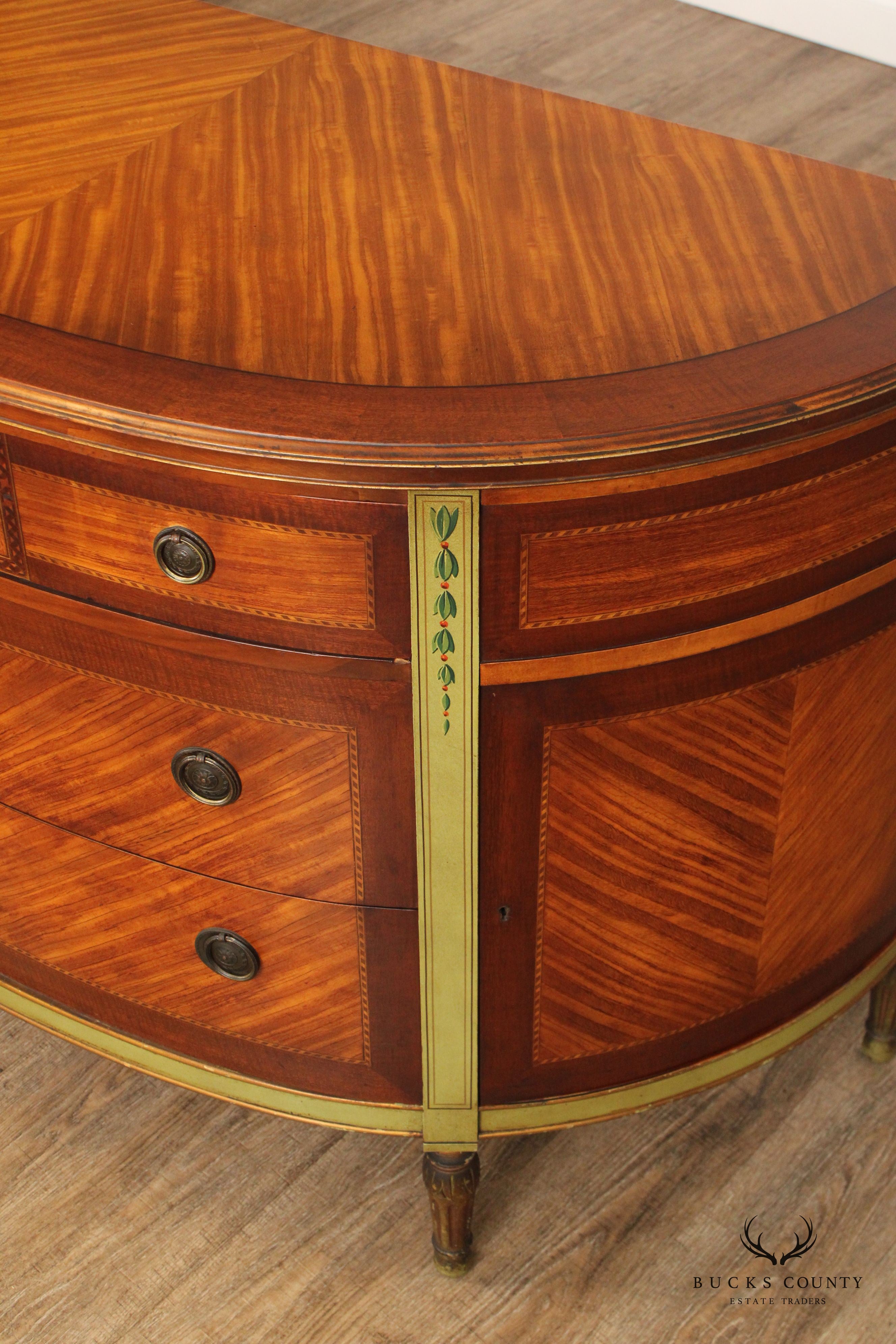 1930's French Louis XVI Style Satinwood Demilune Commode