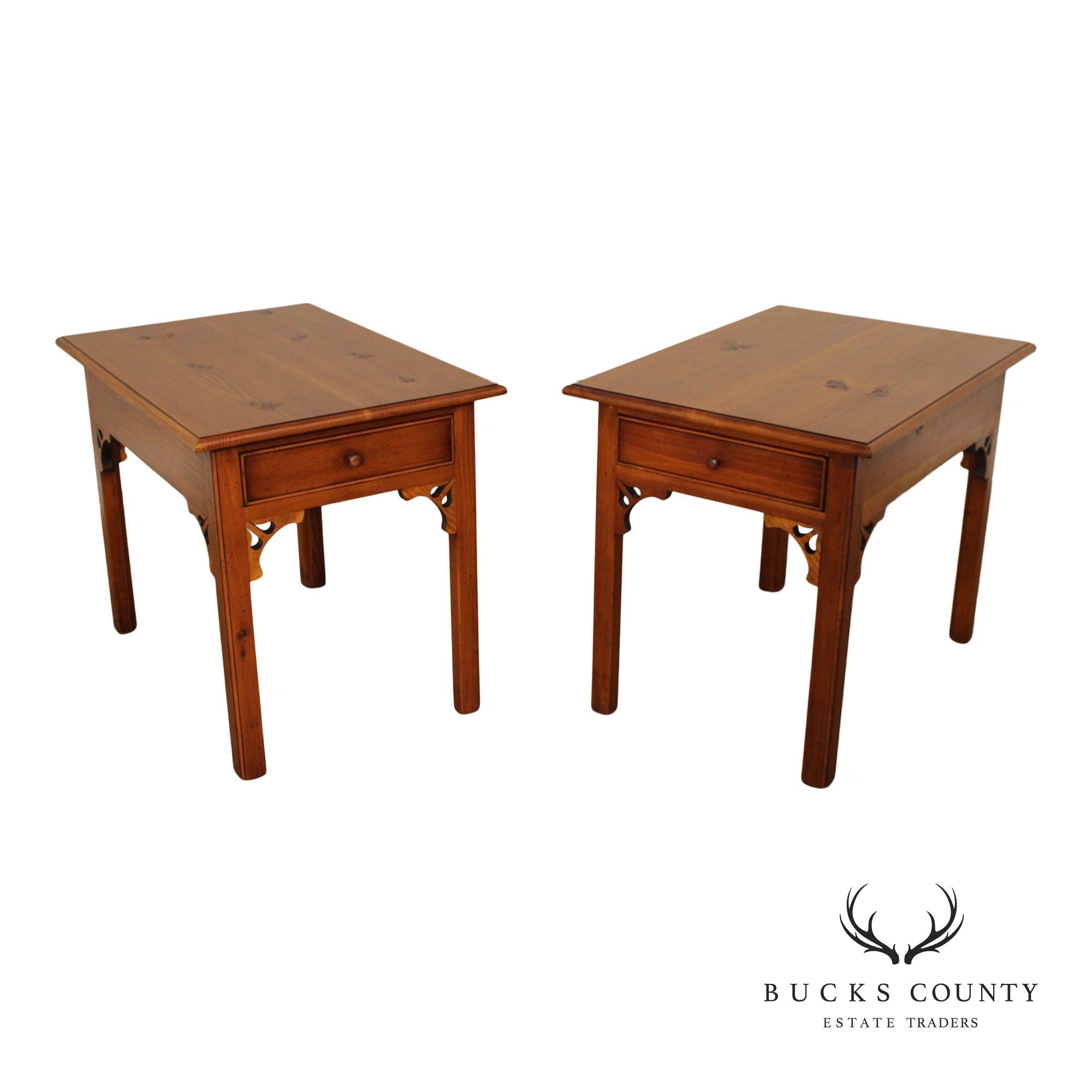 William Draper Chippendale Style Pair of Pine Side Tables