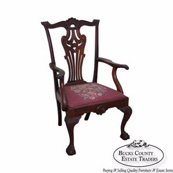 Antique 19th Century Centennial Carved Mahogany Chippendale Style Arm Chair