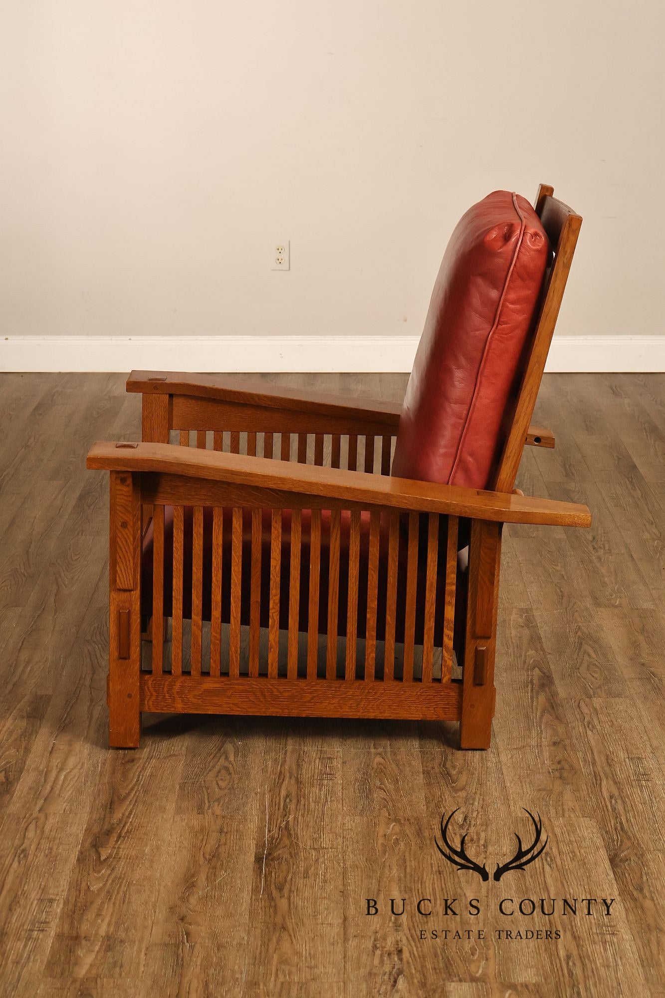 Stickley Mission Collection Pair Of Oak And Leather Morris Chairs