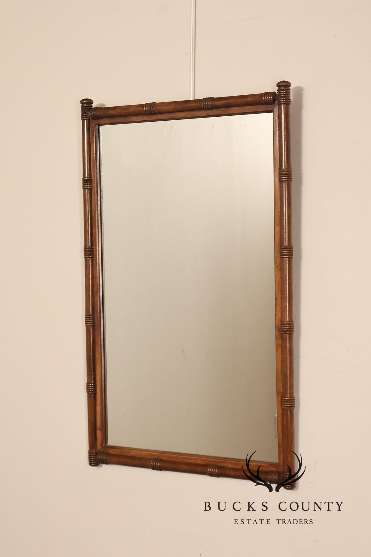 Vintage Pair of Faux Bamboo Wood Framed Wall Mirrors
