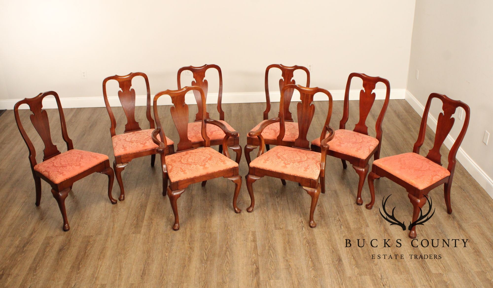 Hickory Chair Queen Anne Style Set of Eight Mahogany Dining Chairs