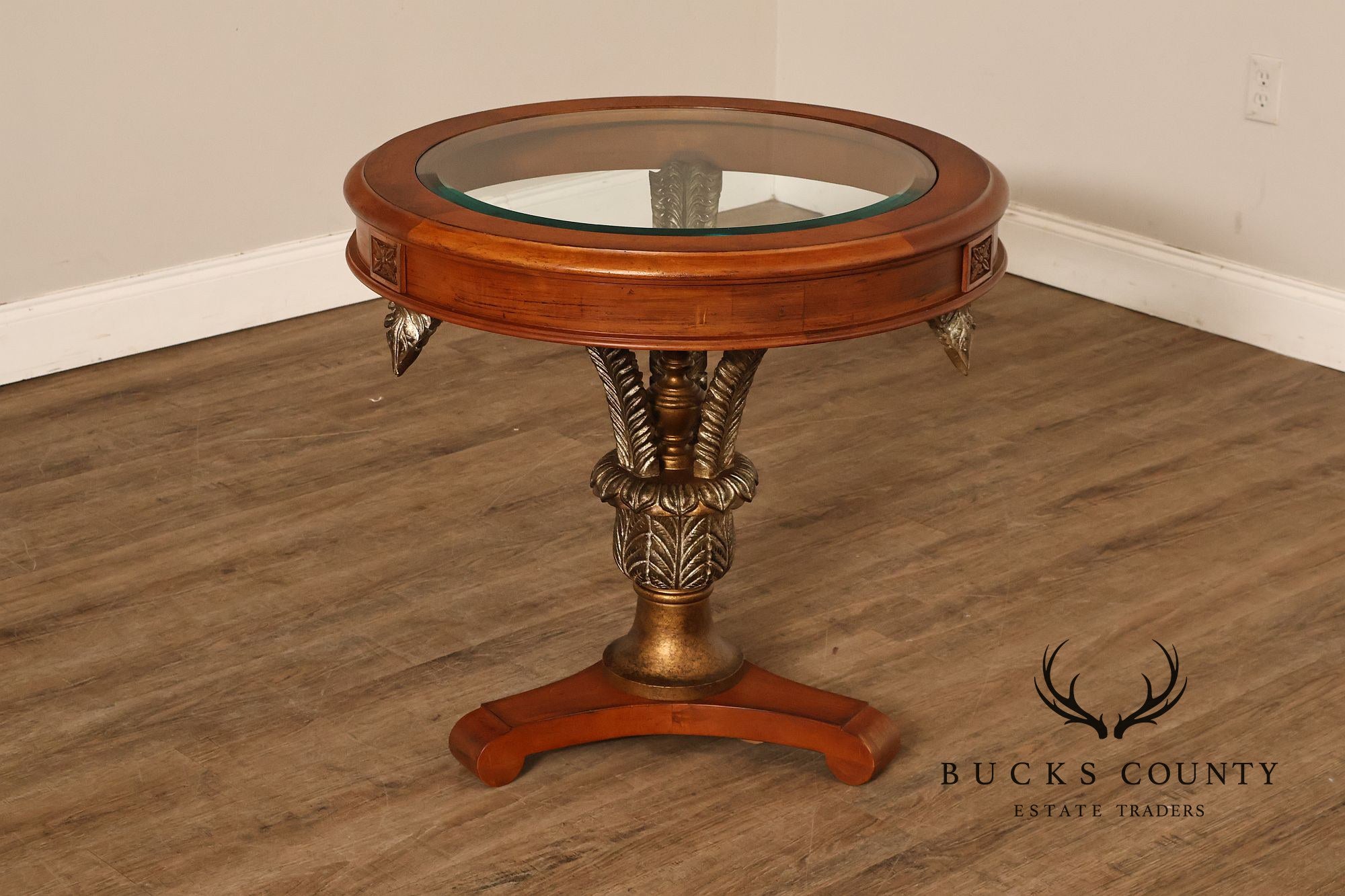 Hollywood Regency Style Round Glass Top Accent Table