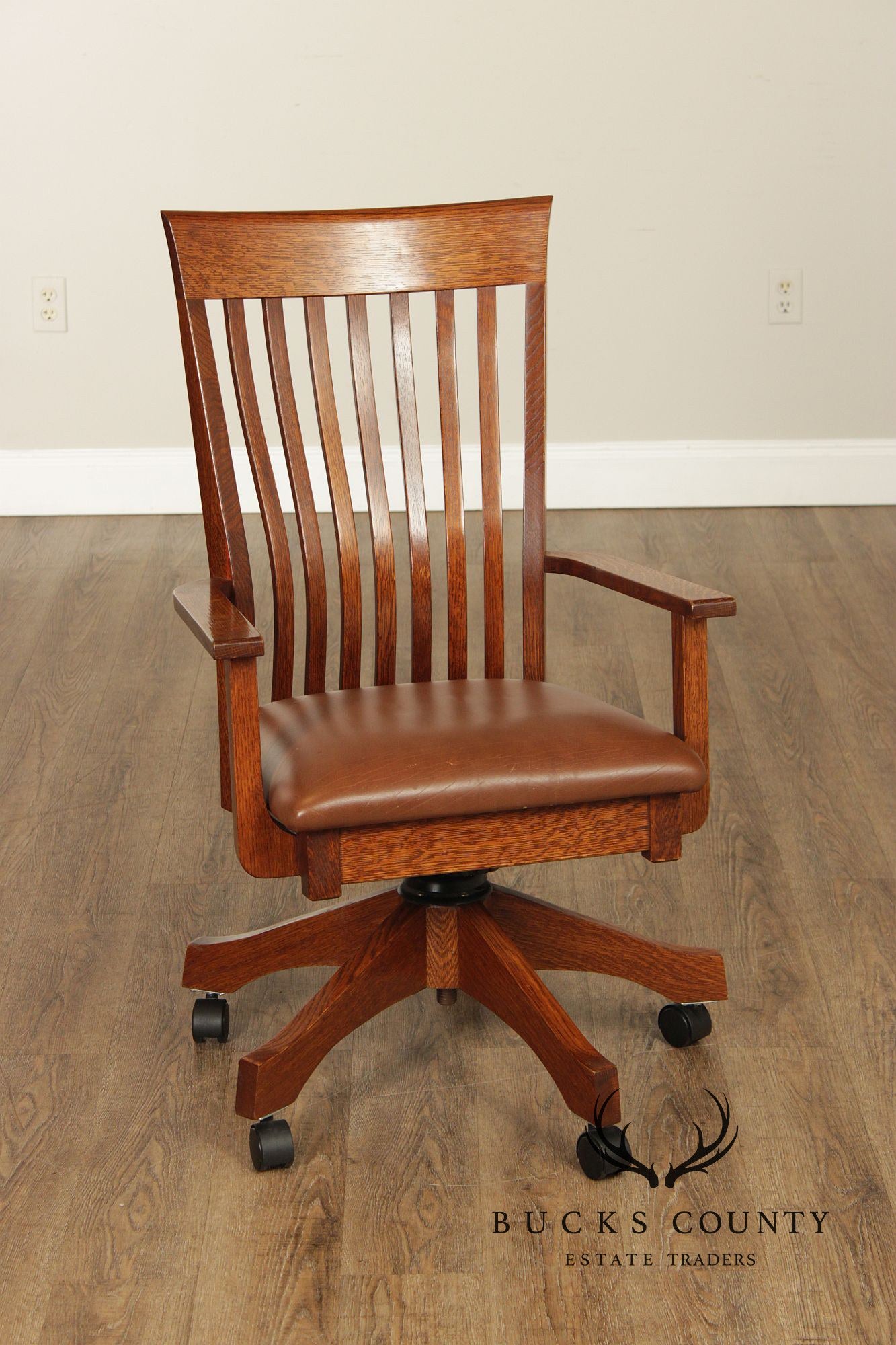 Mission Style Custom Quality Oak and Leather Executive Office Chair