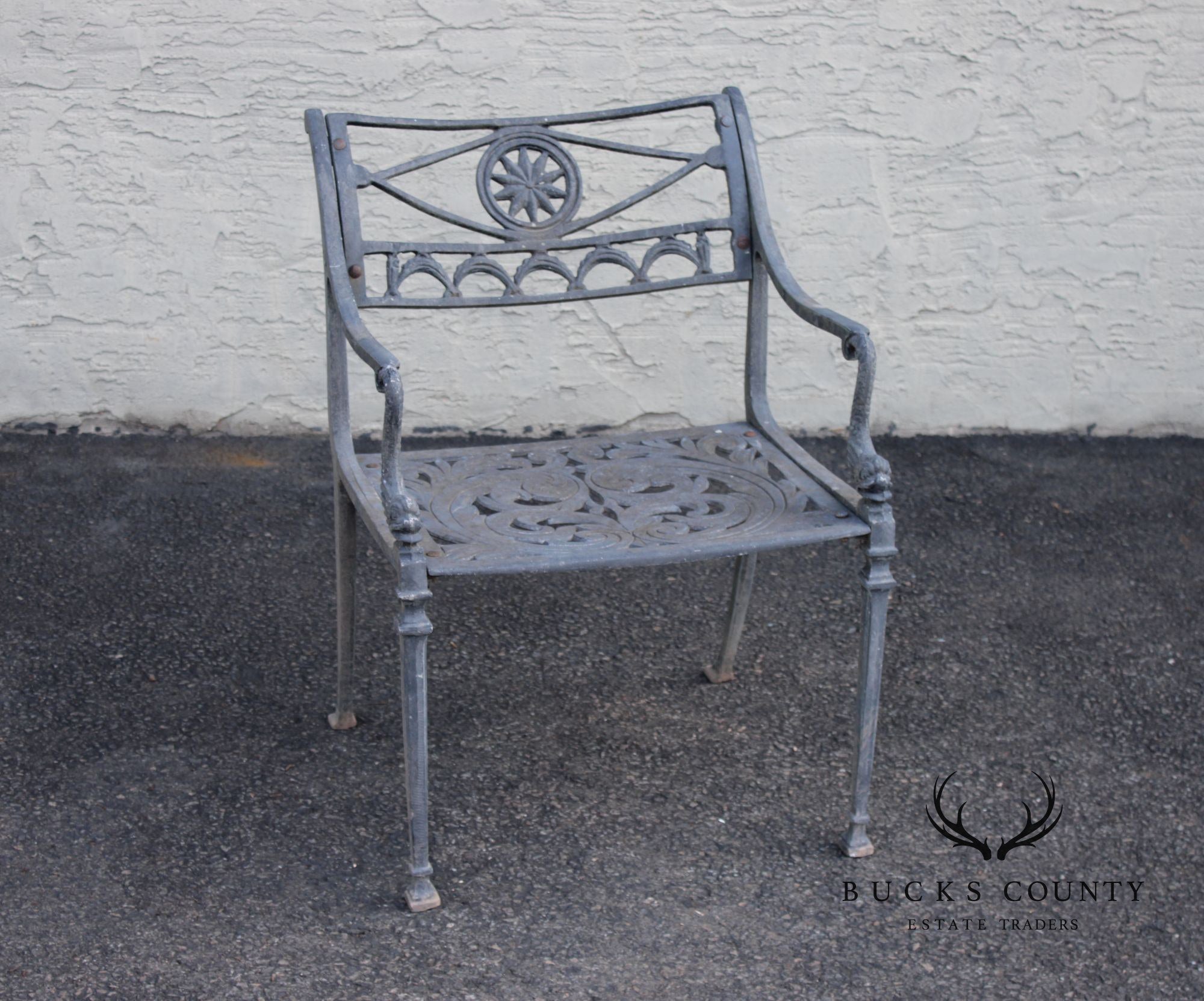 Cast Aluminum Neoclassical Style Outdoor Garden Armchair
