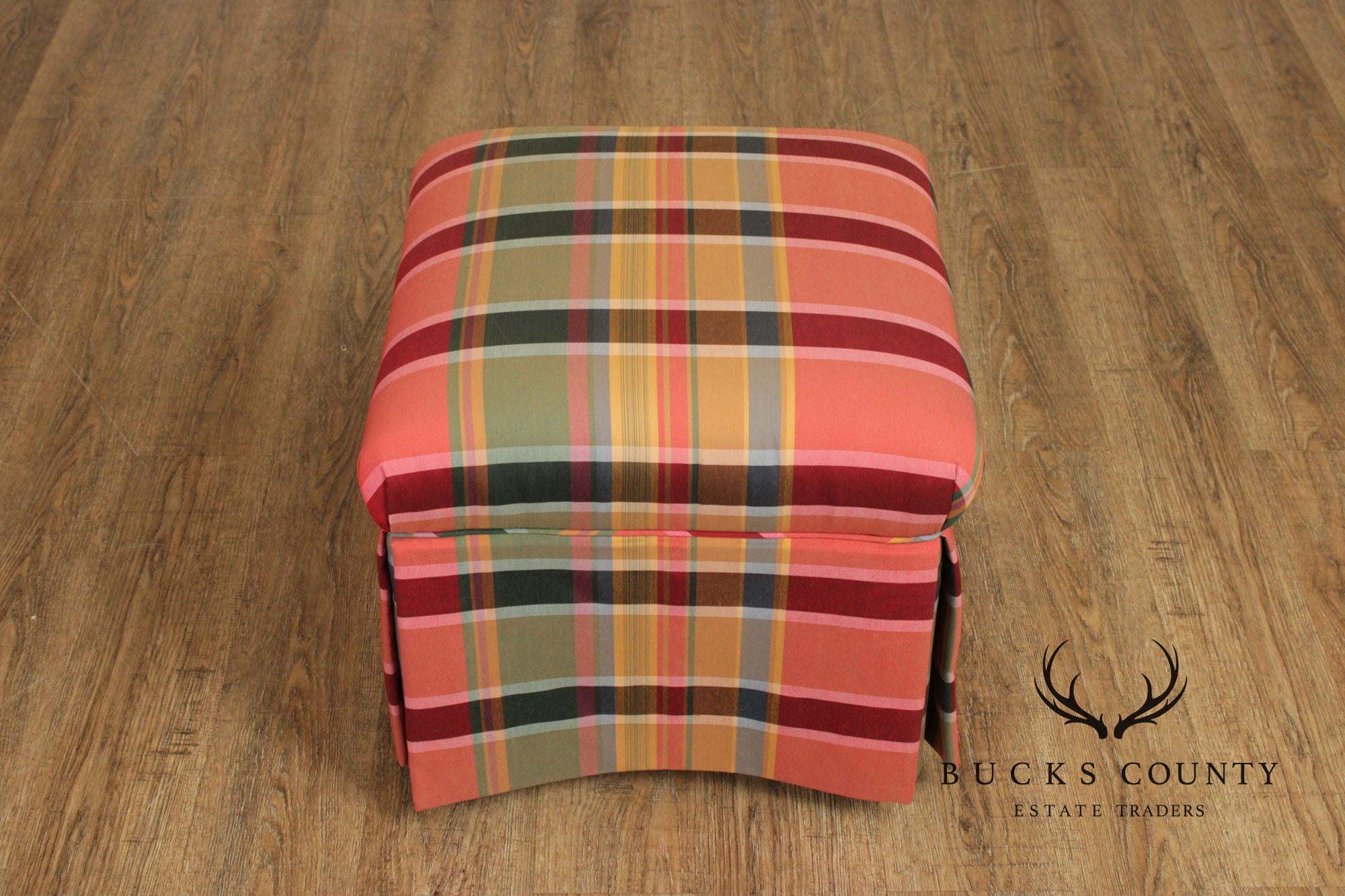 'A Colony Original'  Pair Of Upholstered Plaid Skirted Ottomans
