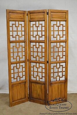 Mid Century Vintage Asian Style 3 Panel Room Divider Folding Screen