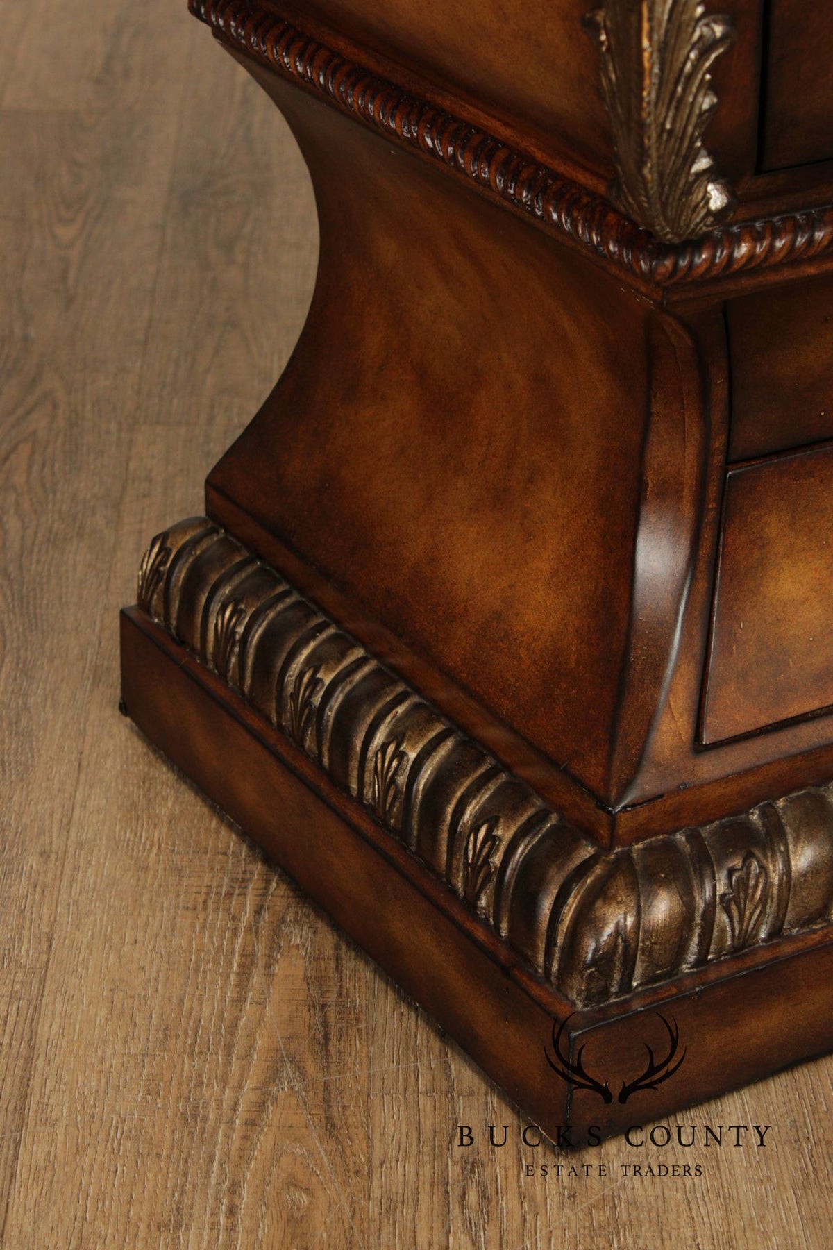 Regency Style Burlwood Bombe Four-Drawer Accent Chest