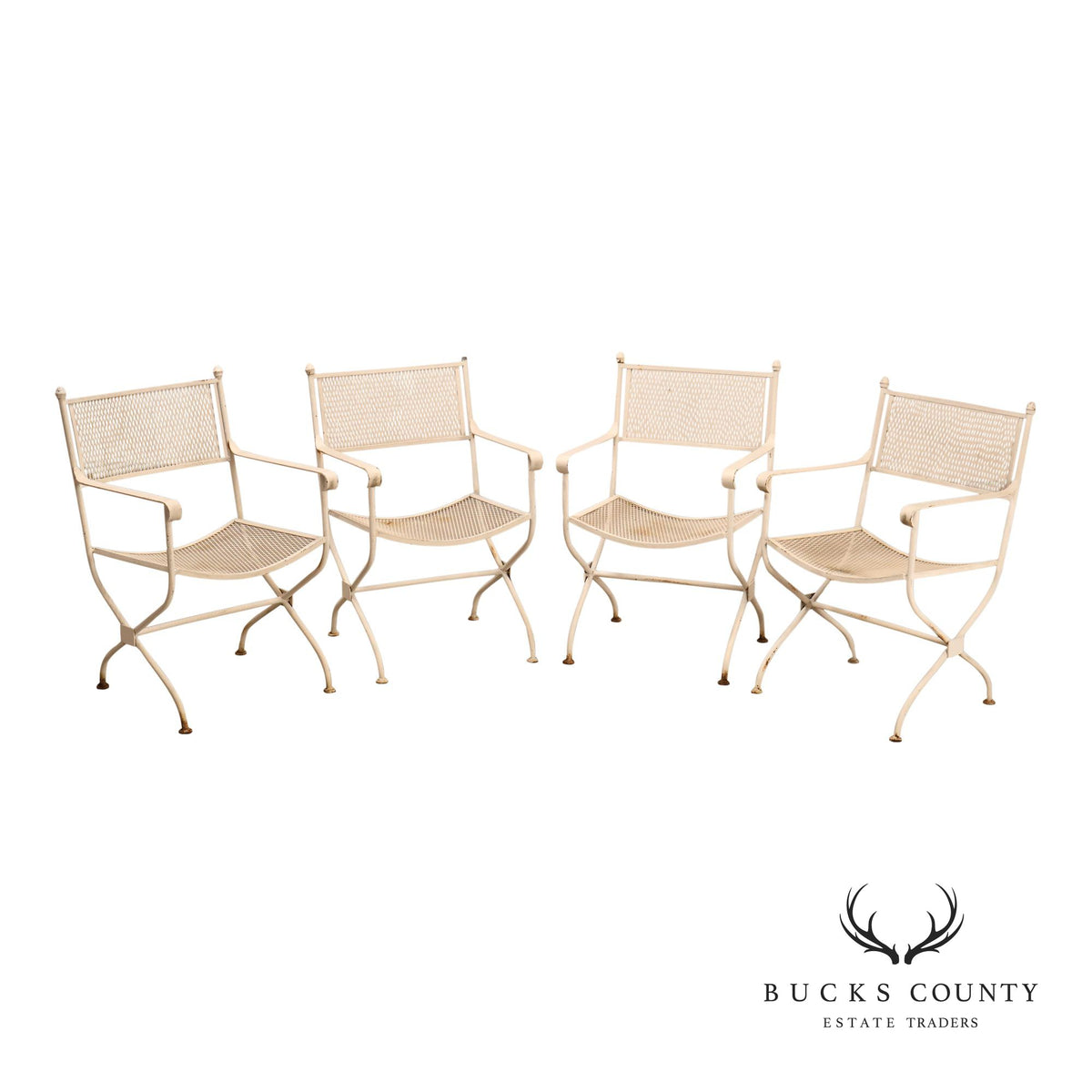 Vintage Set of Four Wrought Iron Patio Armchairs