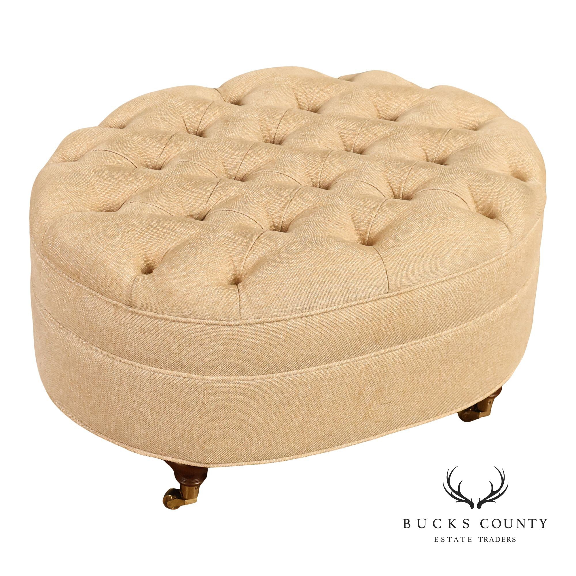 Traditional Tufted Upholstered Oval Ottoman