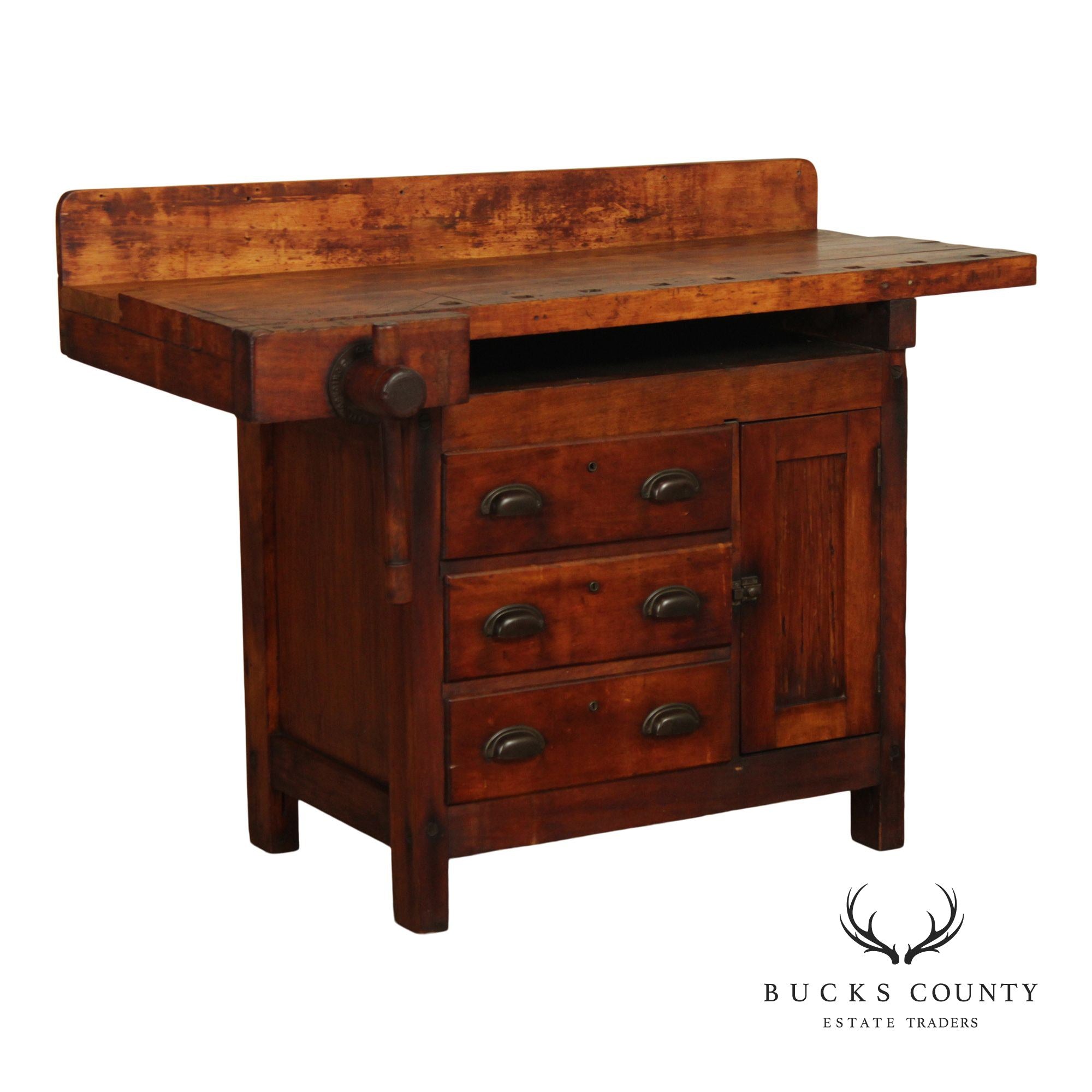 Antique C. Christensen Chicago Antique Industrial Carpenter’s Workbench