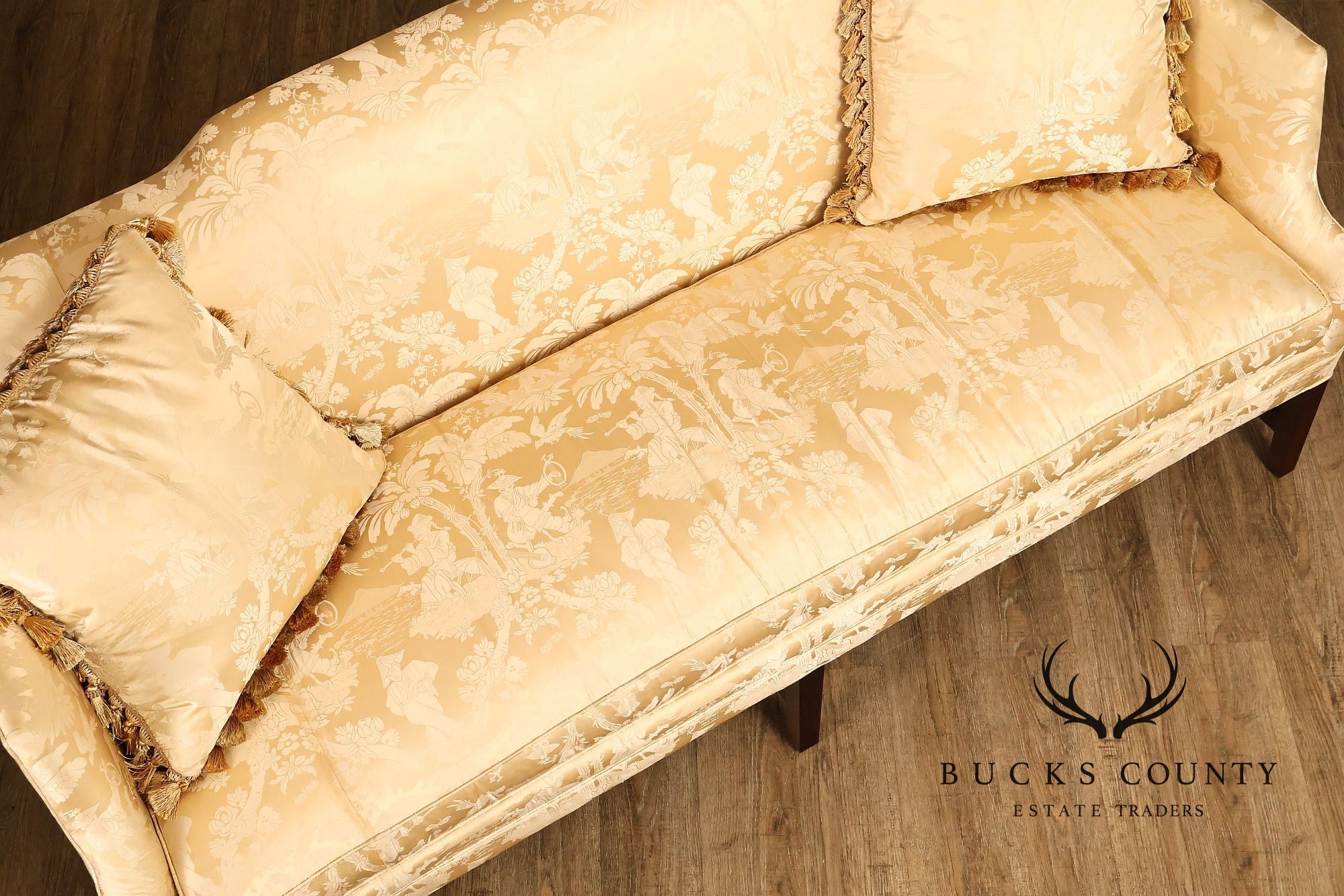 Southwood Federal Style Mahogany Frame Damask Upholstered Sofa