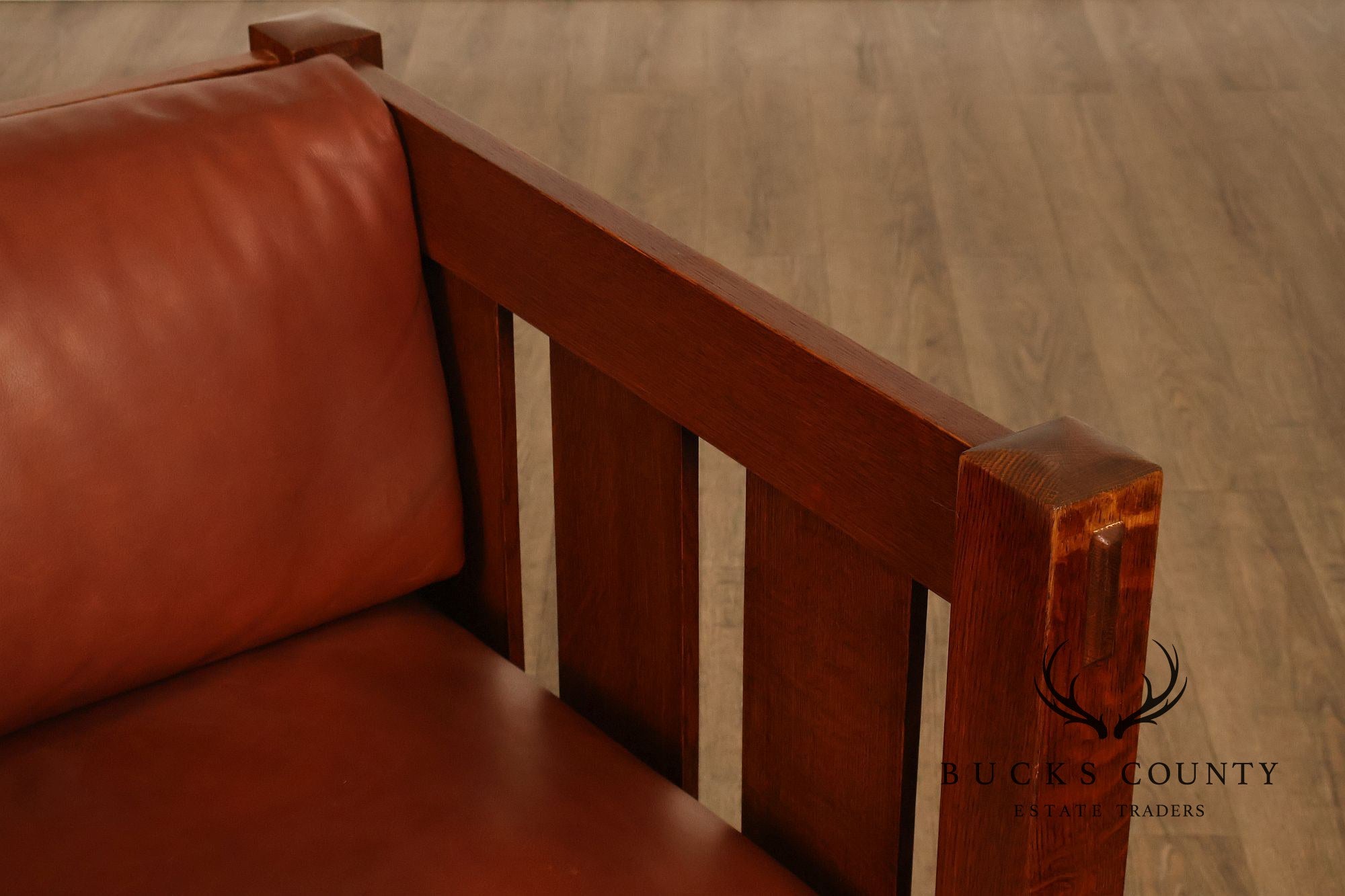 Stickley Mission Collection Oak Settle With Leather Cushions