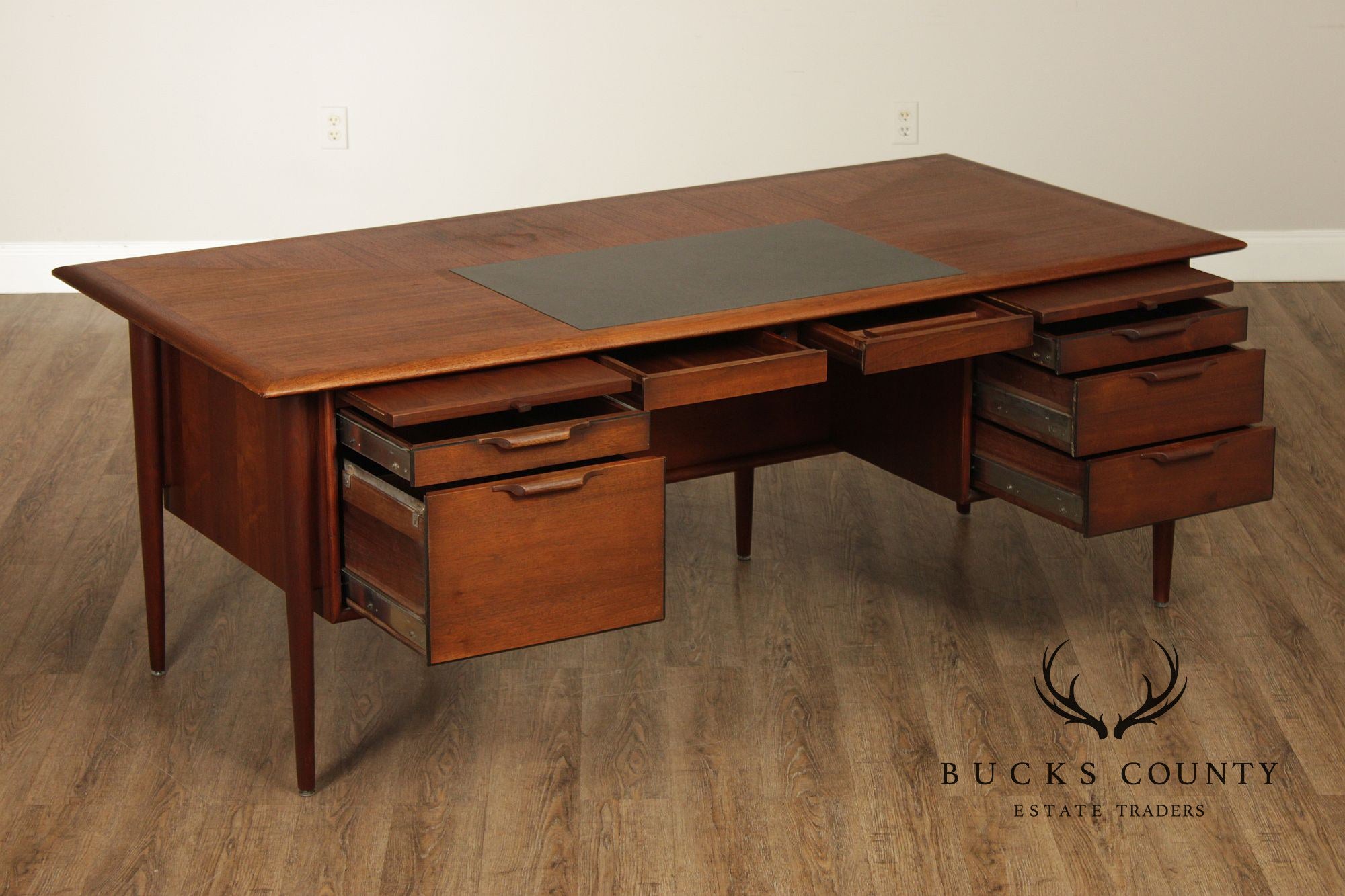 Castilian Mid Century Modern Walnut Executive Writing Desk