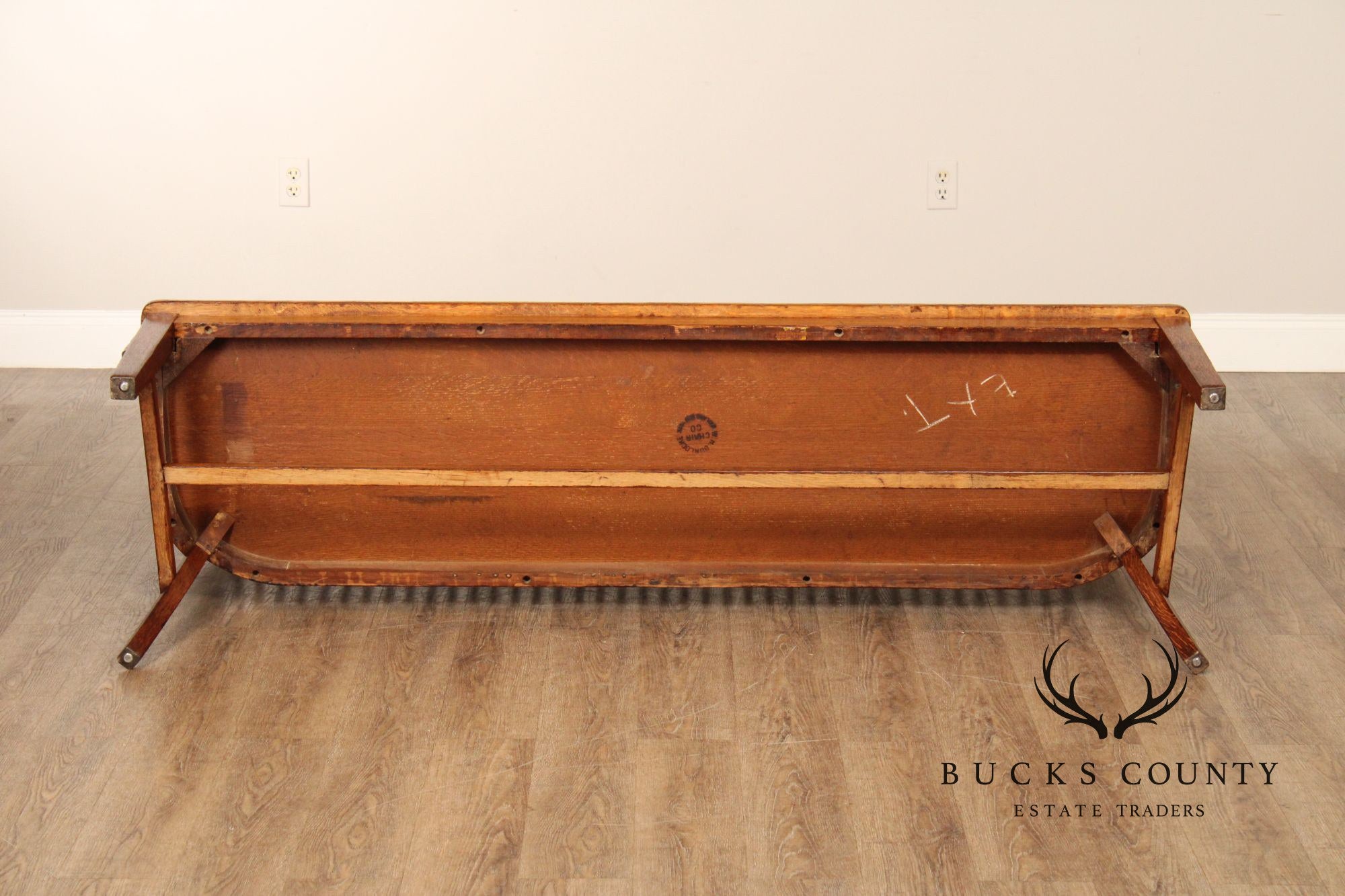 W.H. Gunlocke Antique Oak Courthouse Bench
