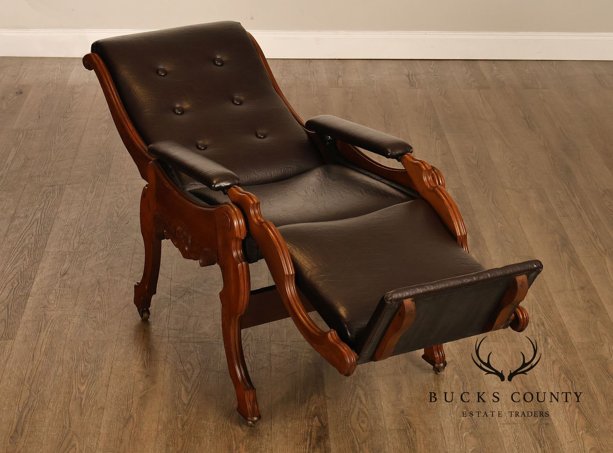 Antique Victorian Carved Walnut Reclining Armchair