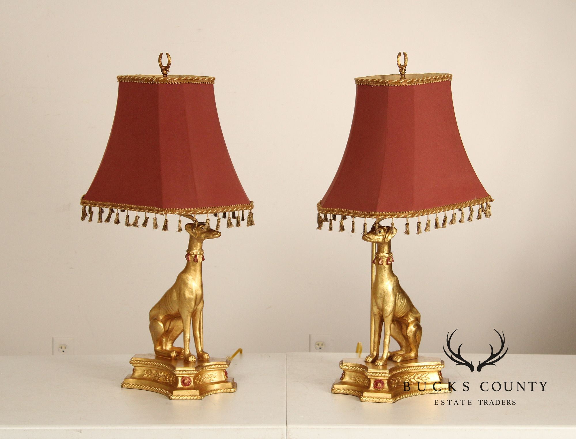 Egyptian Revival Pair Of Gilt Greyhound Table Lamps