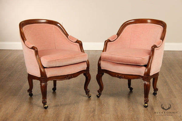 Karges French Louis XV Style Pair of Barrel Back Bergere Club Chairs