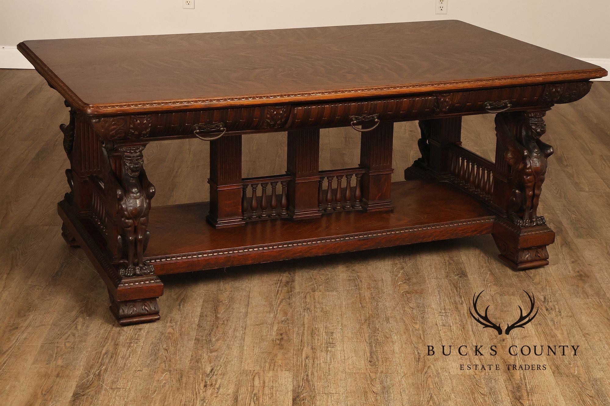 Victorian Carved Oak Library Table With Griffin Supports