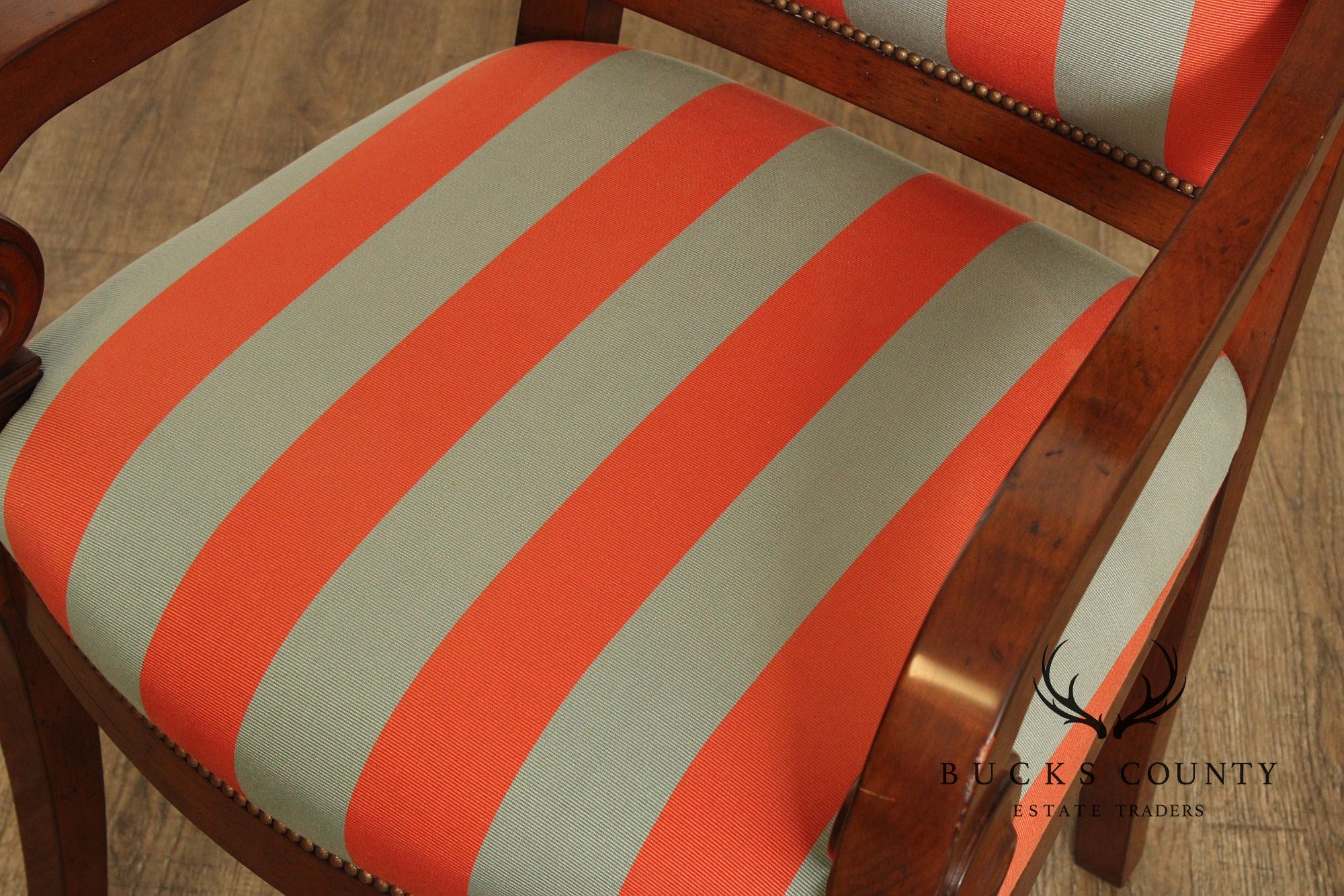 Empire Style Pair of Striped Armchairs