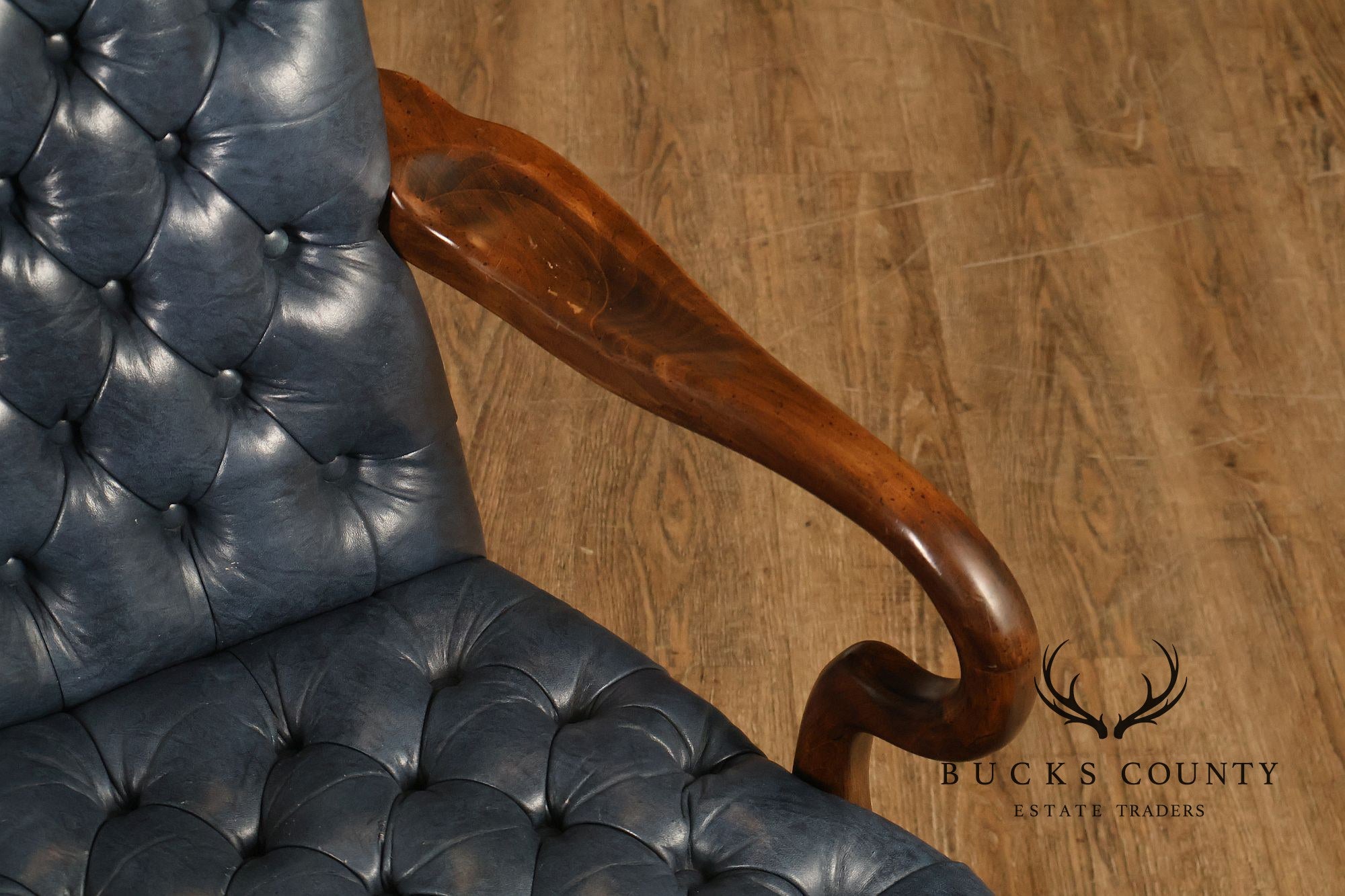 Ethan Allen Queen Anne Style Pair of Tufted Leather Library Armchairs