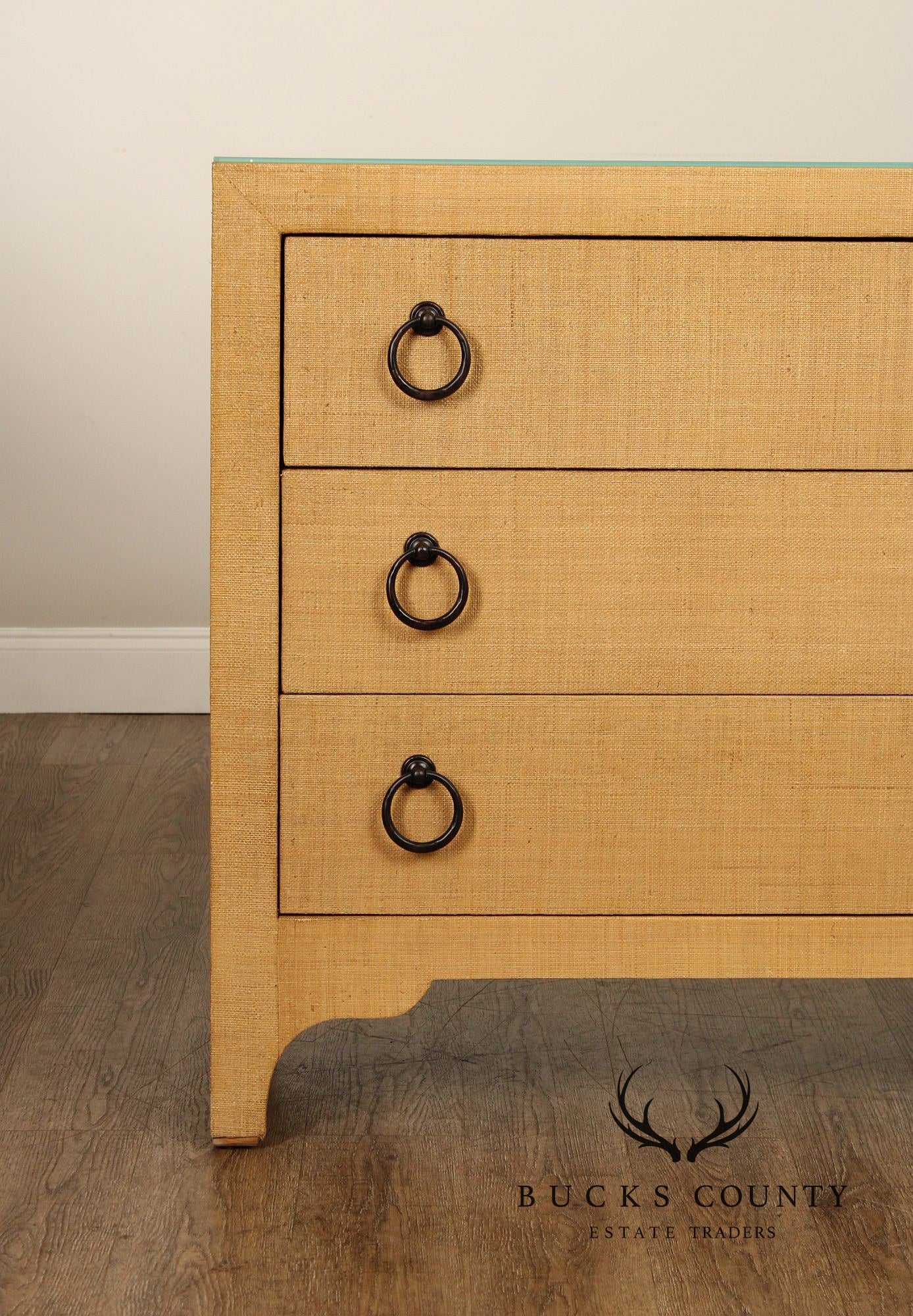 Barclay Butera 'Newport' Glass Top Raffia Chest of Drawers