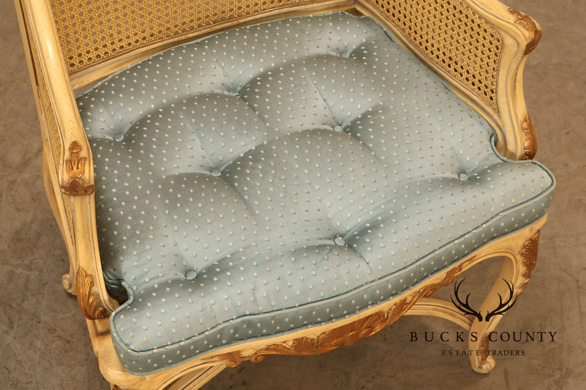 French Regency Pair of Caned Bergere Armchairs