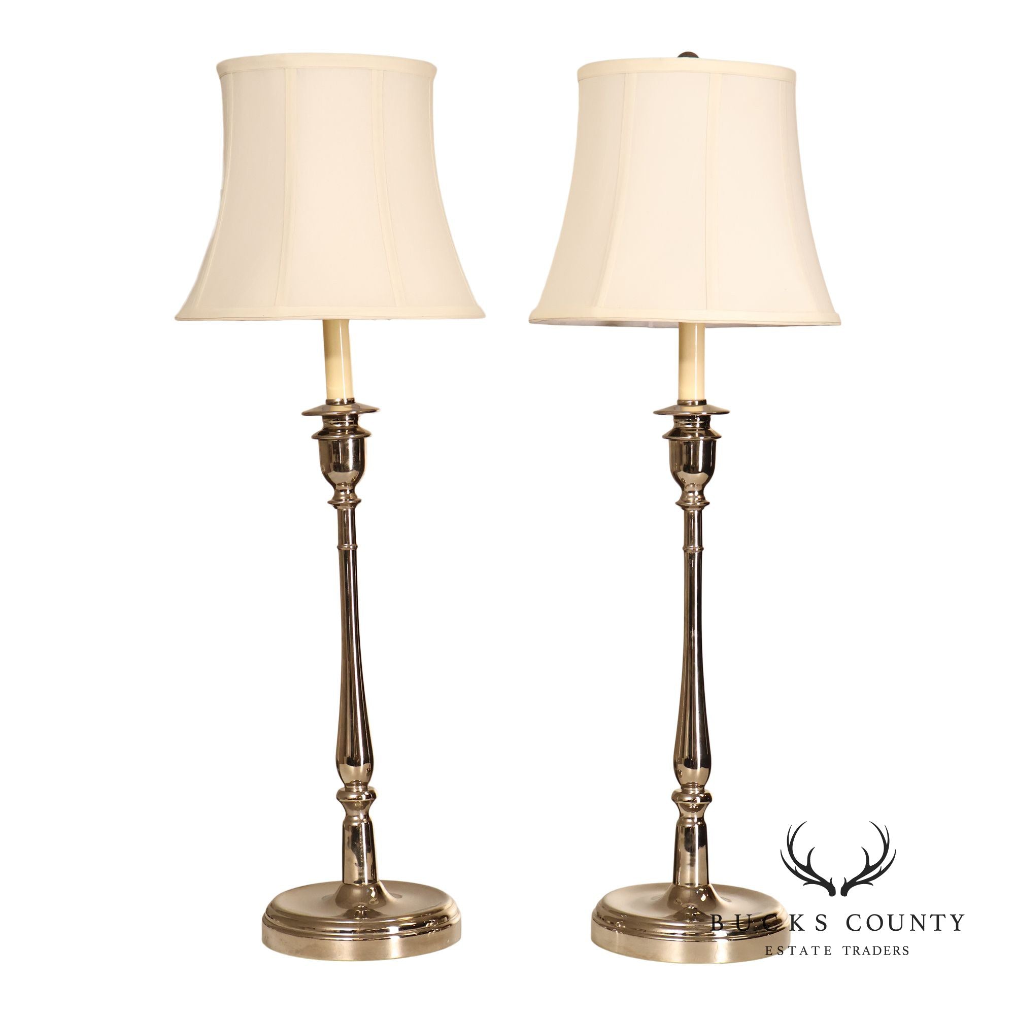 Ralph Lauren Pair of Chrome Candlestick Table Lamps