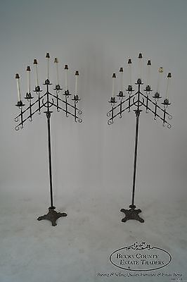 Quality Pair of Wrought Iron Tall Floor Torchieres