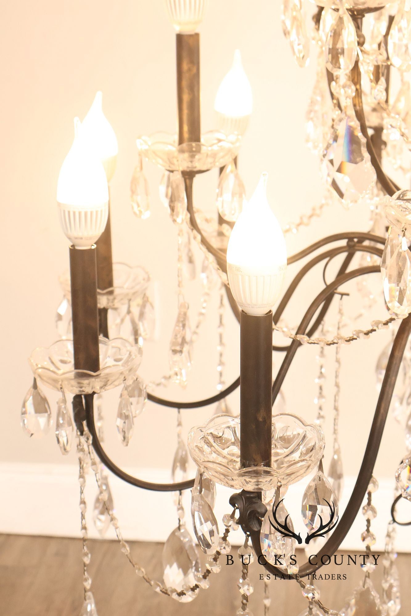 Large Twenty-Light Crystal And Wrought Iron 55" Chandelier