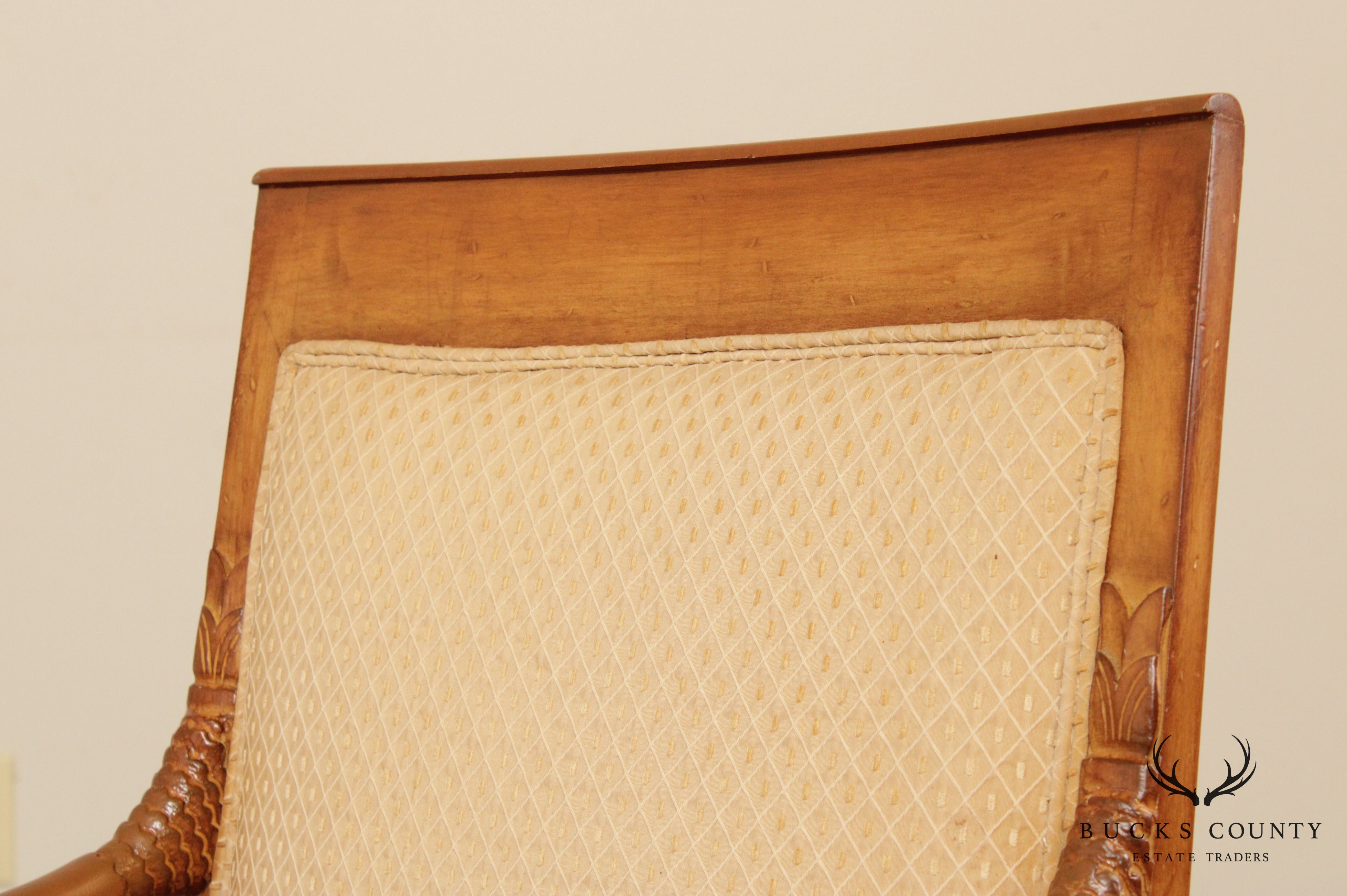 French Empire Style Pair Dolphin Carved Armchairs