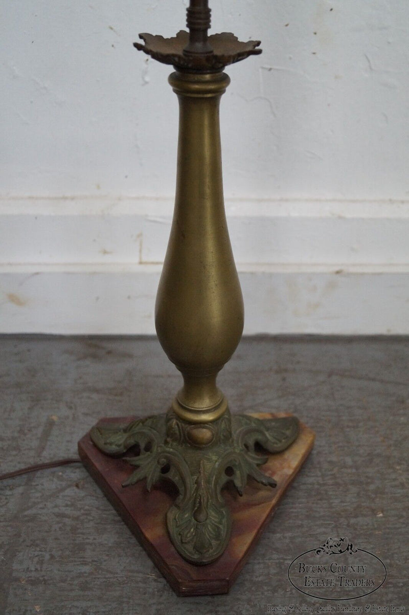 Vintage Pair of Brass & Onyx Column Table Lamps