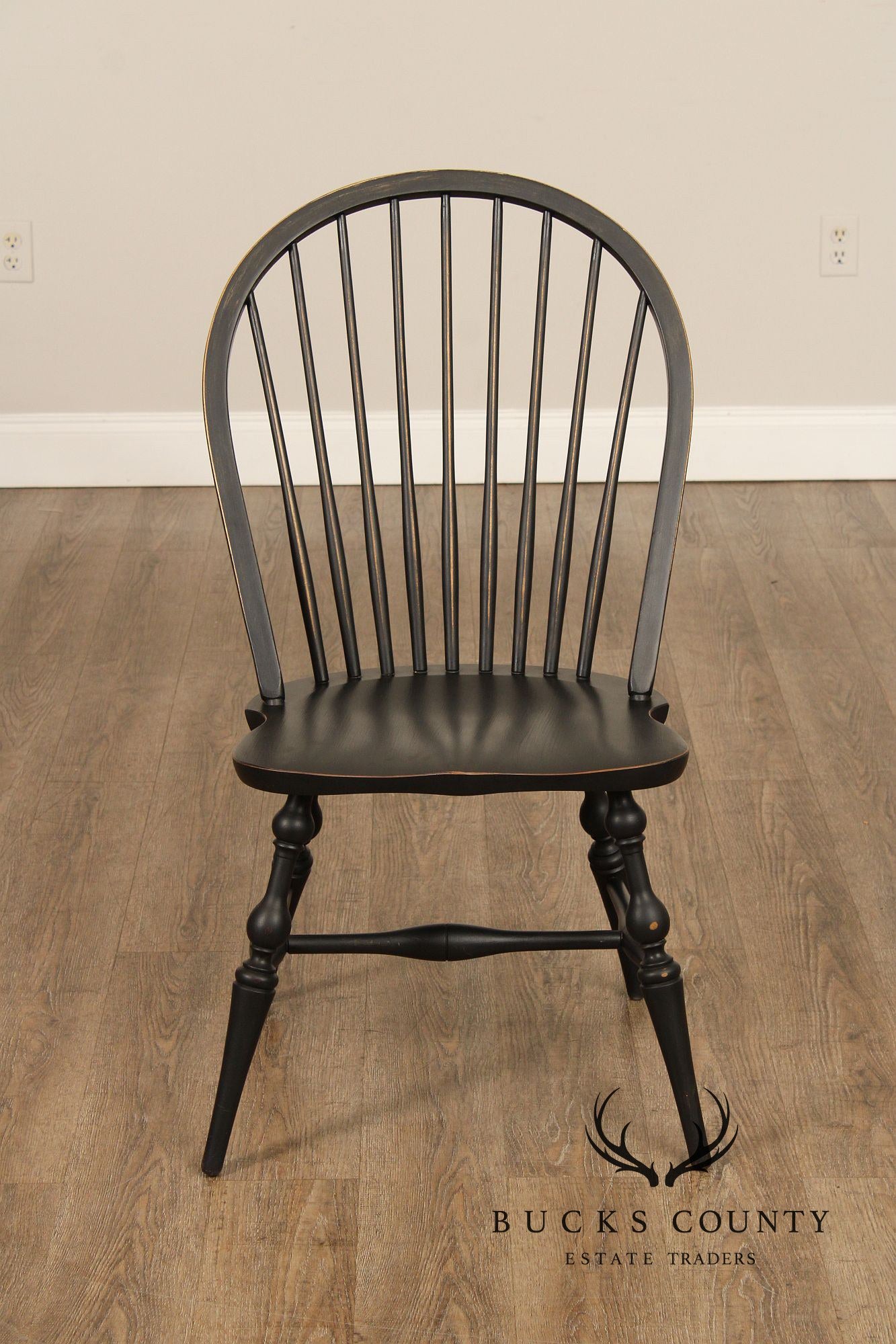 Farmhouse Style Set of Six Ebonized Windsor Dining Chairs