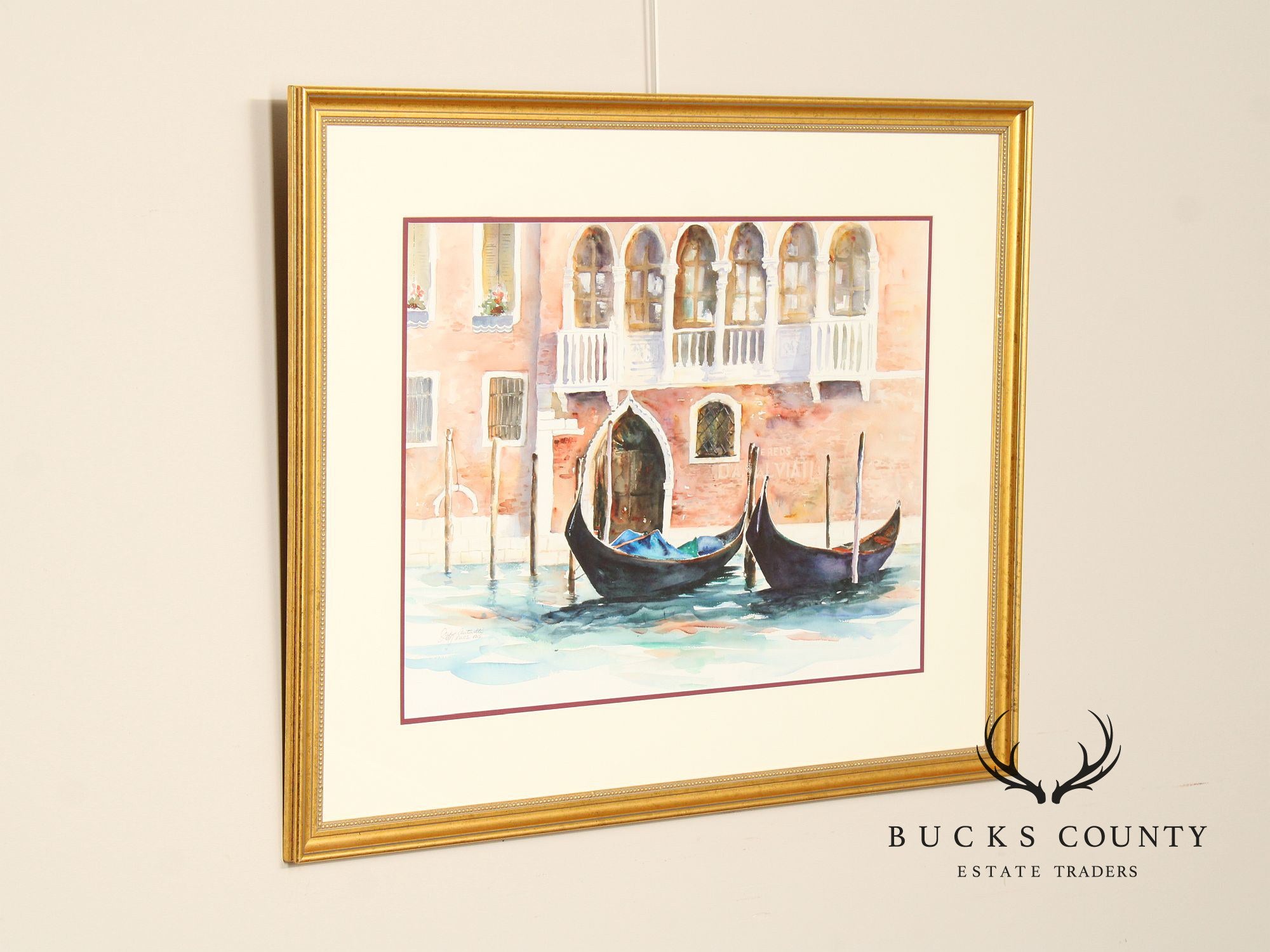 Judy Antonelli Framed Watercolor Painting, 'The Waiting Gondolas'