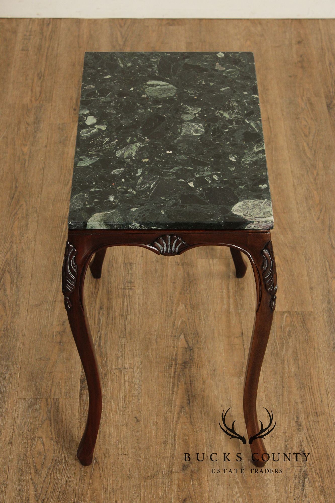 Rococo Style Set of Three Marble Top Mahogany Nesting Tables