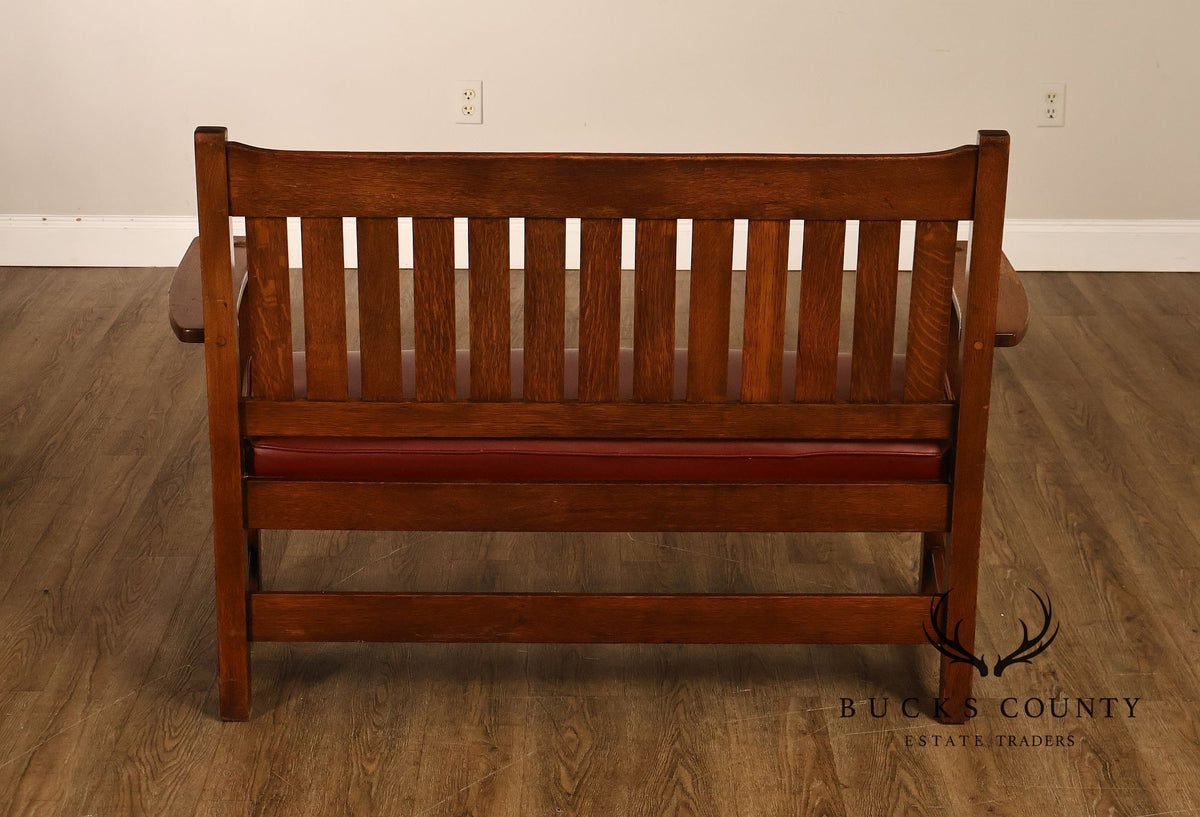 Antique L & J.G. Stickley Oak Slatted Bench