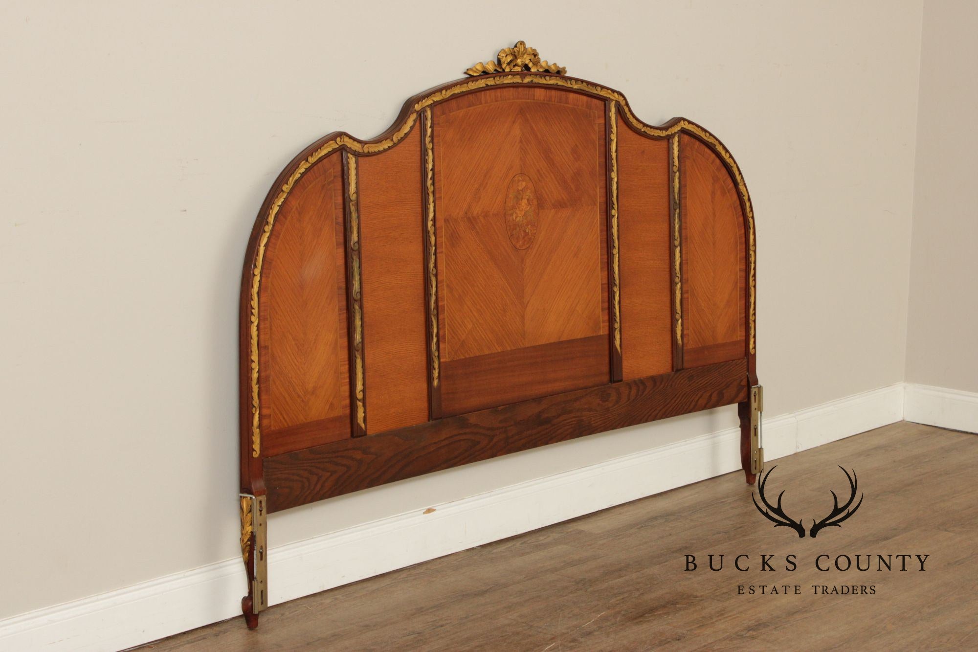 1930's French Louis XV Style Inlaid Satinwood King Headboard