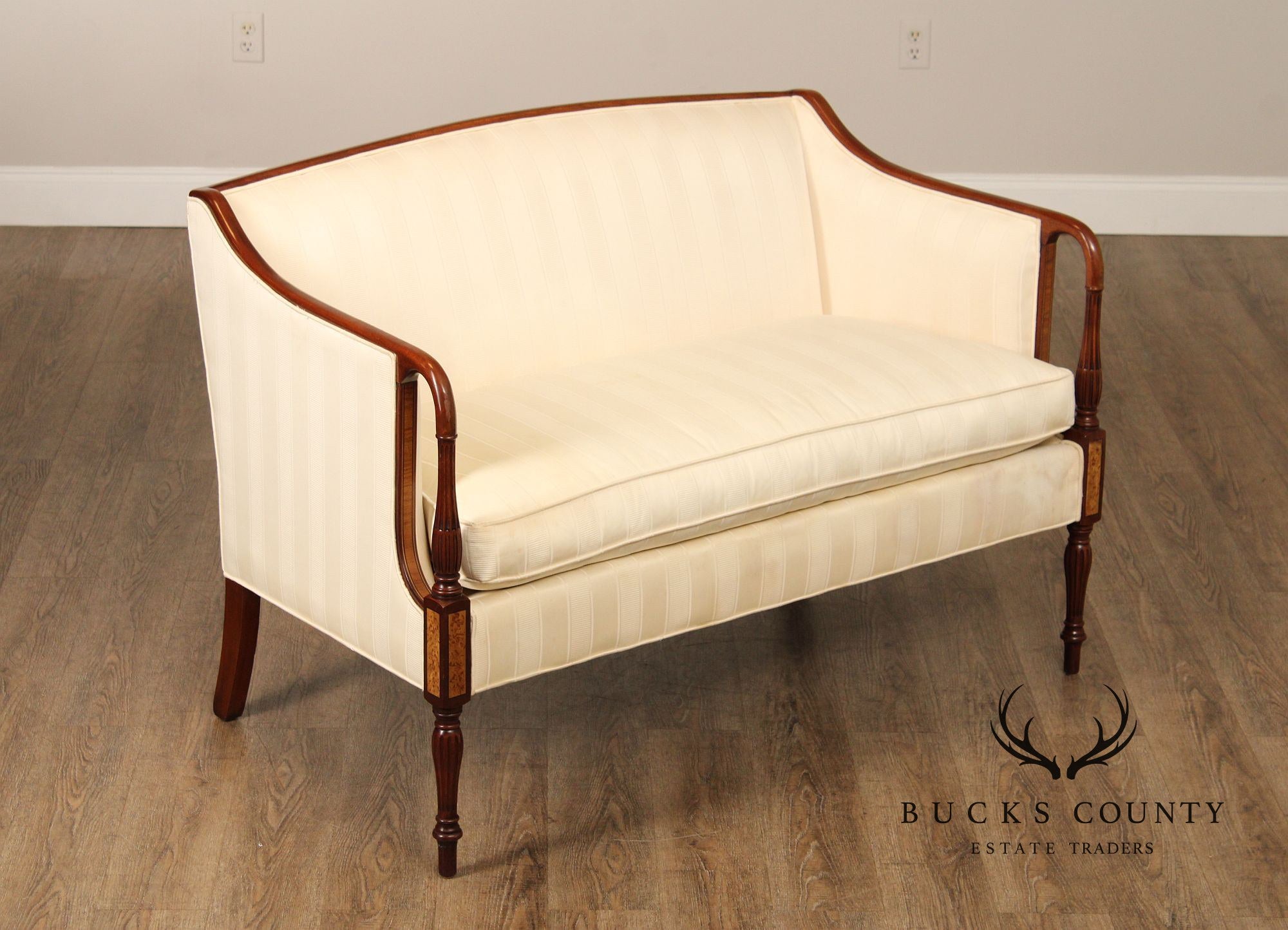 Sheraton Style Mahogany Frame Upholstered Sofa