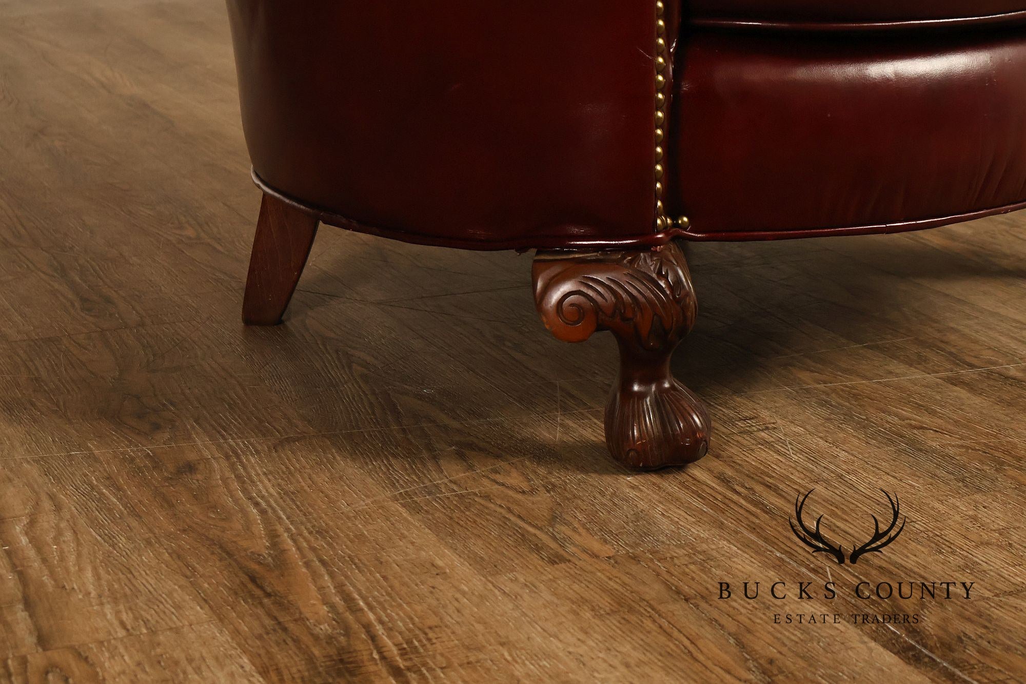 Old Hickory Tannery Burgundy Leather Nailhead Trim Club Chair