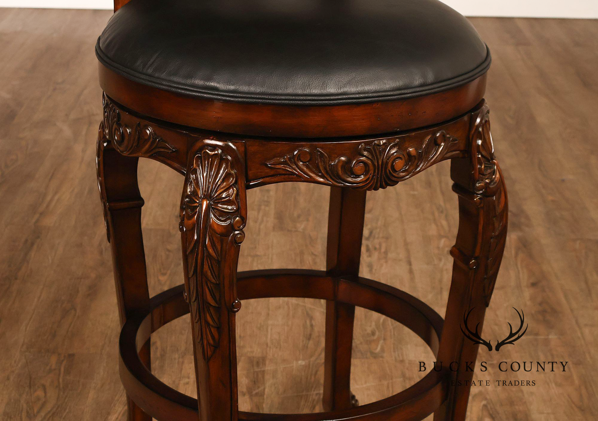 Quality Set Of Four  Carved Mahogany Swivel Bar Stools