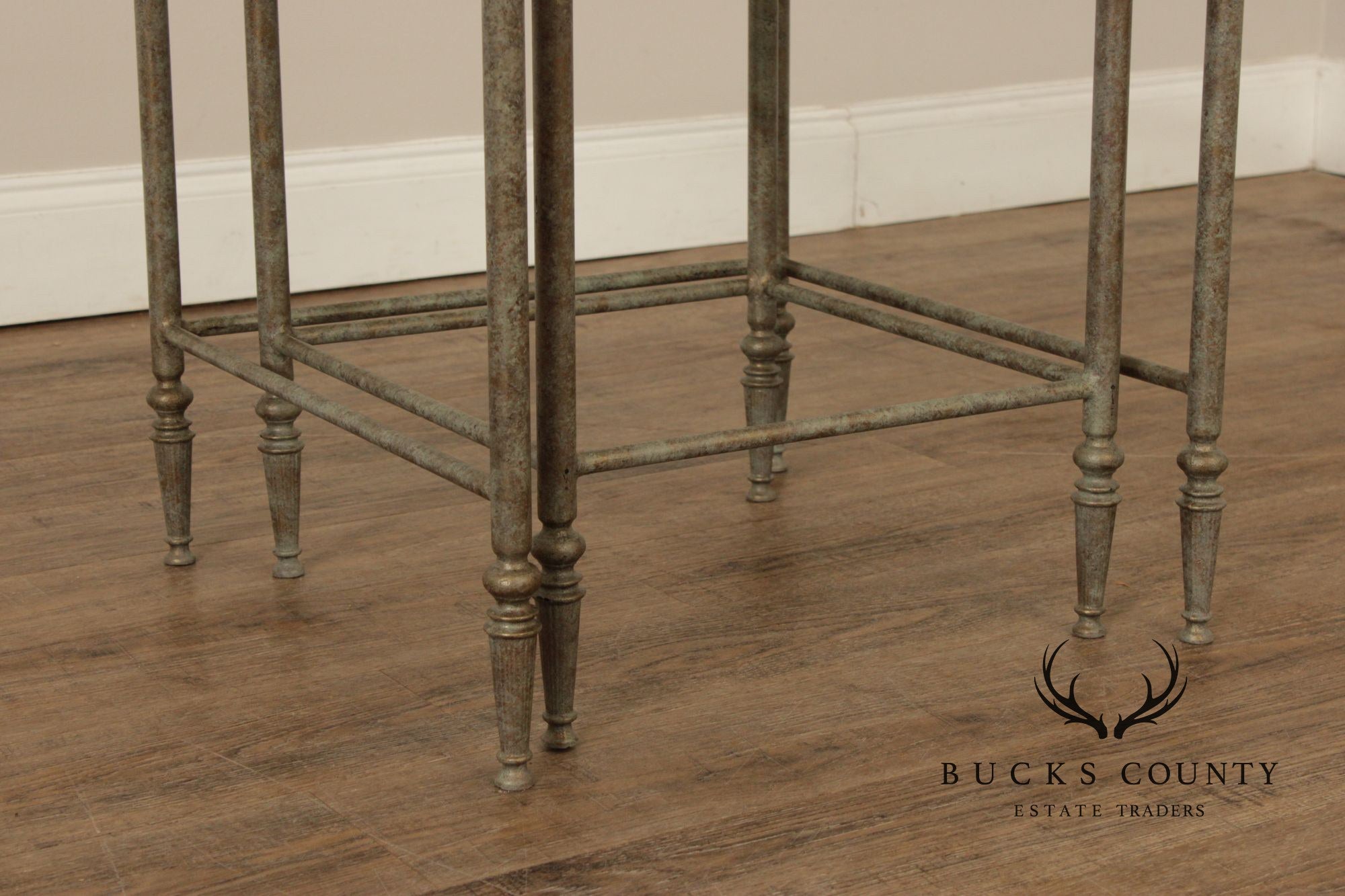 Vintage Pair of Iron Glass Top Nesting Tables