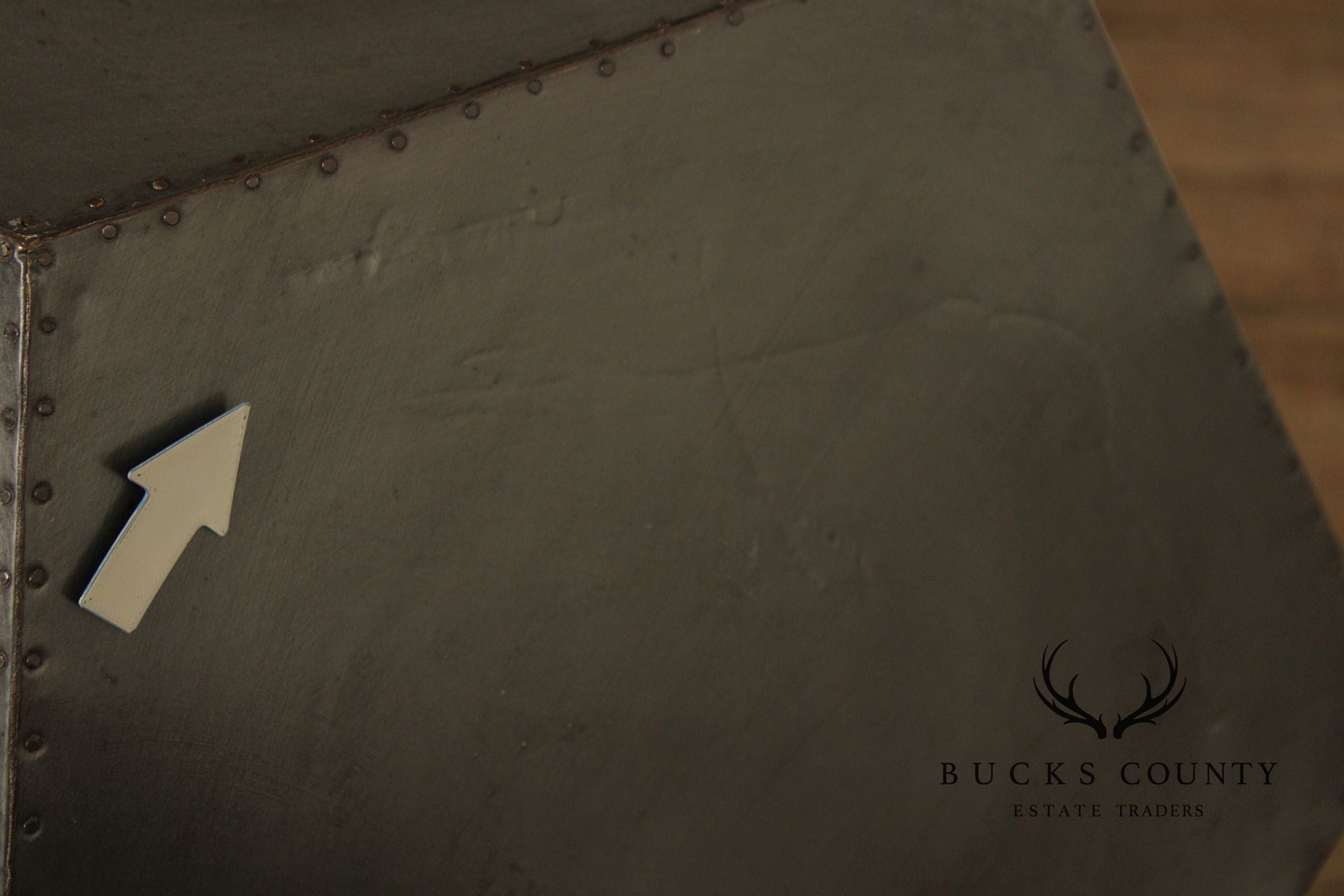 Restoration Hardware Industrial Style Zinc Polyhedron Side Tables Pair