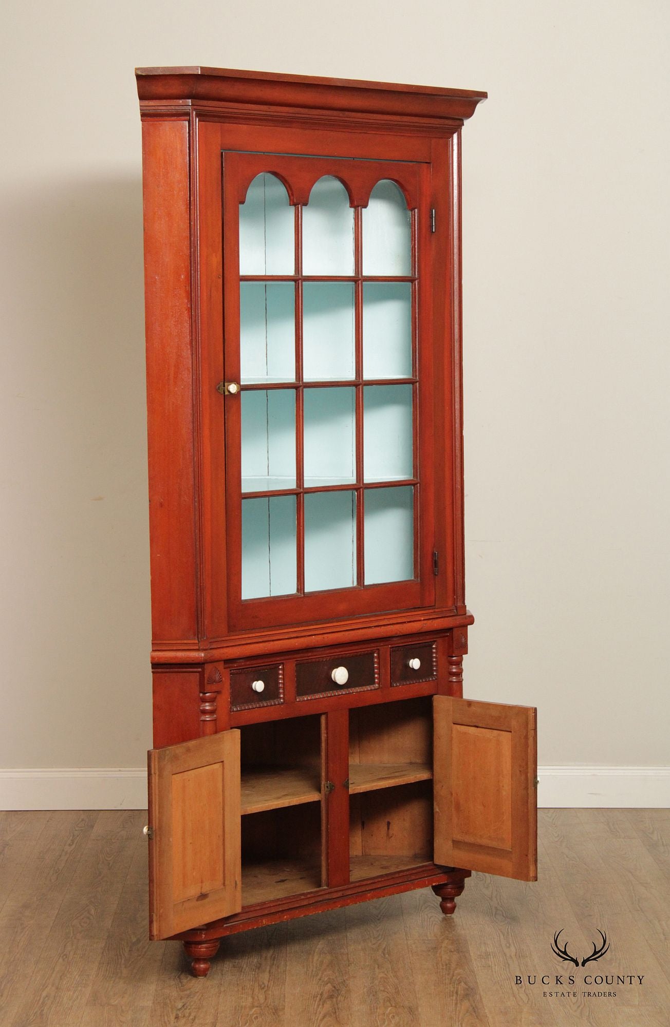 Antique American Farmhouse Cherry Corner Cabinet