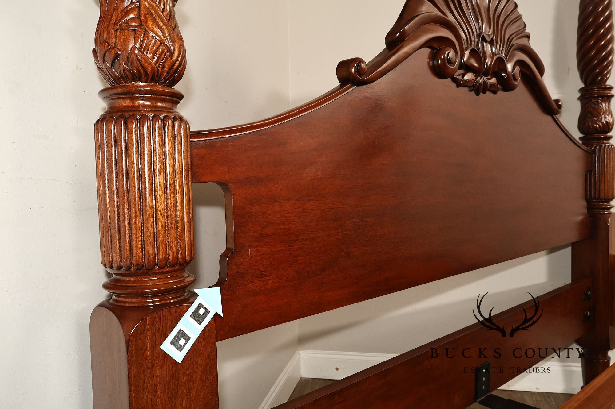 Colonial Revival Carved Mahogany King Size Four Poster Bed