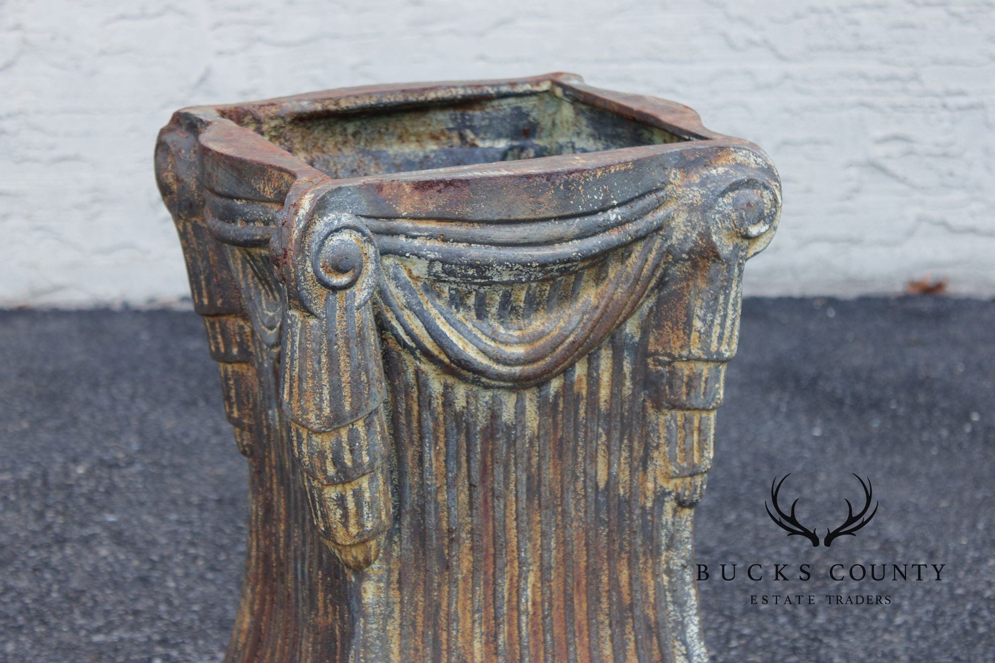 Neoclassical Style Pair Of Cast Iron Garden Planters Or Pedestal Bases