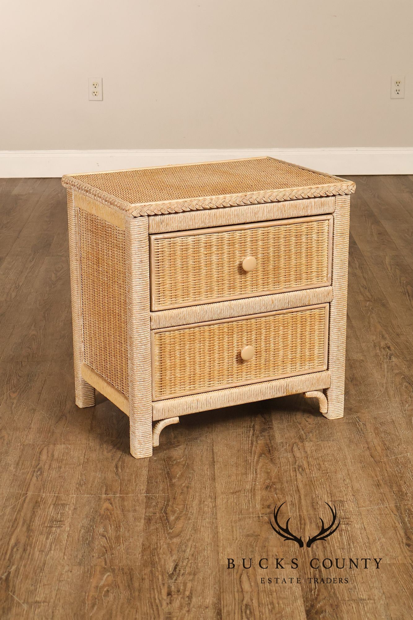 Lexington Henry Link Vintage Pair of Wicker two Drawer Nightstands