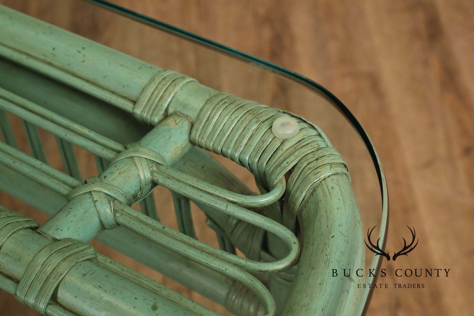 Boho Chic Glass Top Painted Rattan Glass Top Console Table